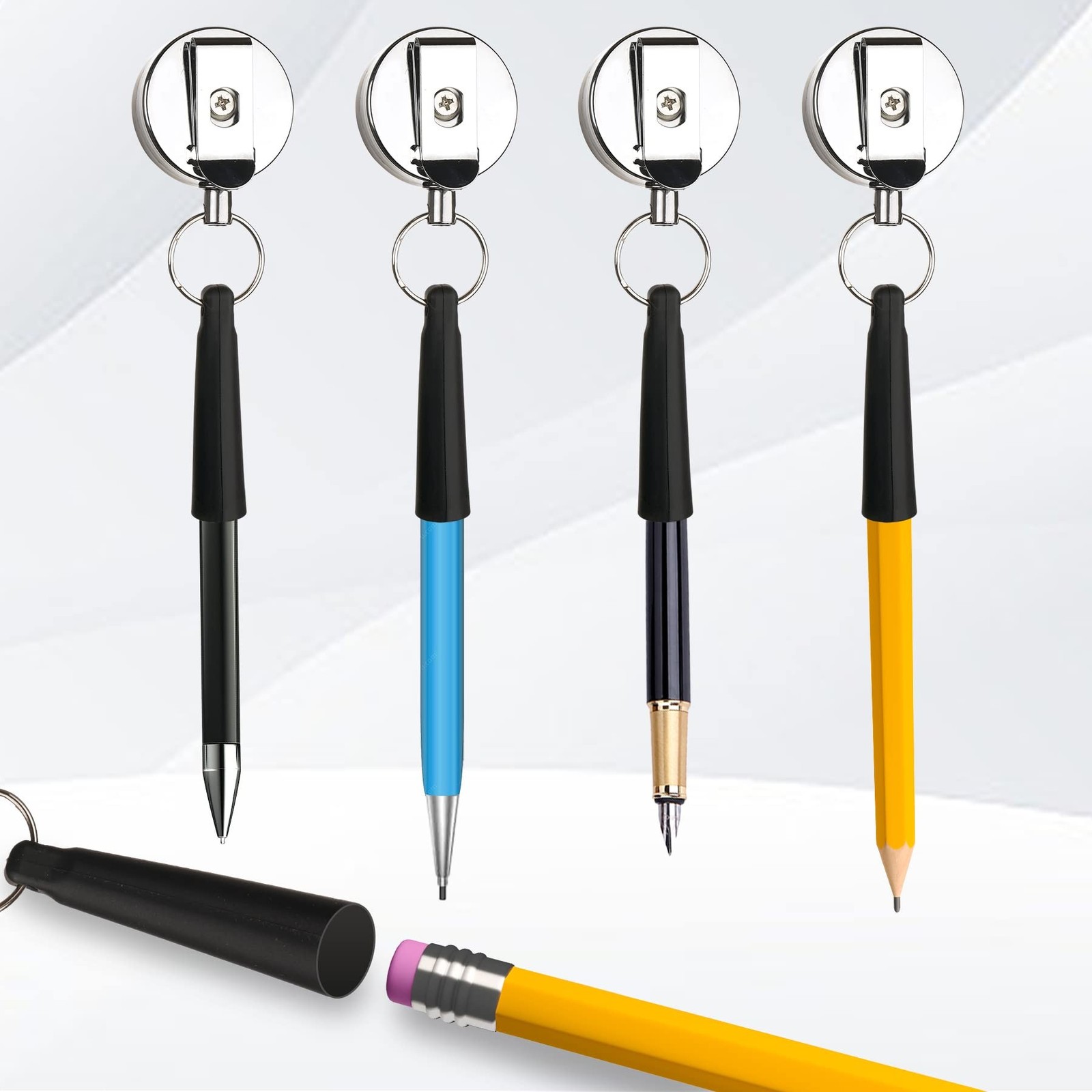 4 Pieces Heavy Duty Retractable Pull Pen Pencil Holder,Ideal Grip for Markers…