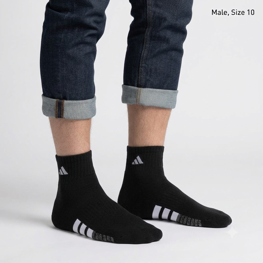 adidas Men’s Quarter Socks 6 Pair Pack Climacool Cushioned Athletic Black White