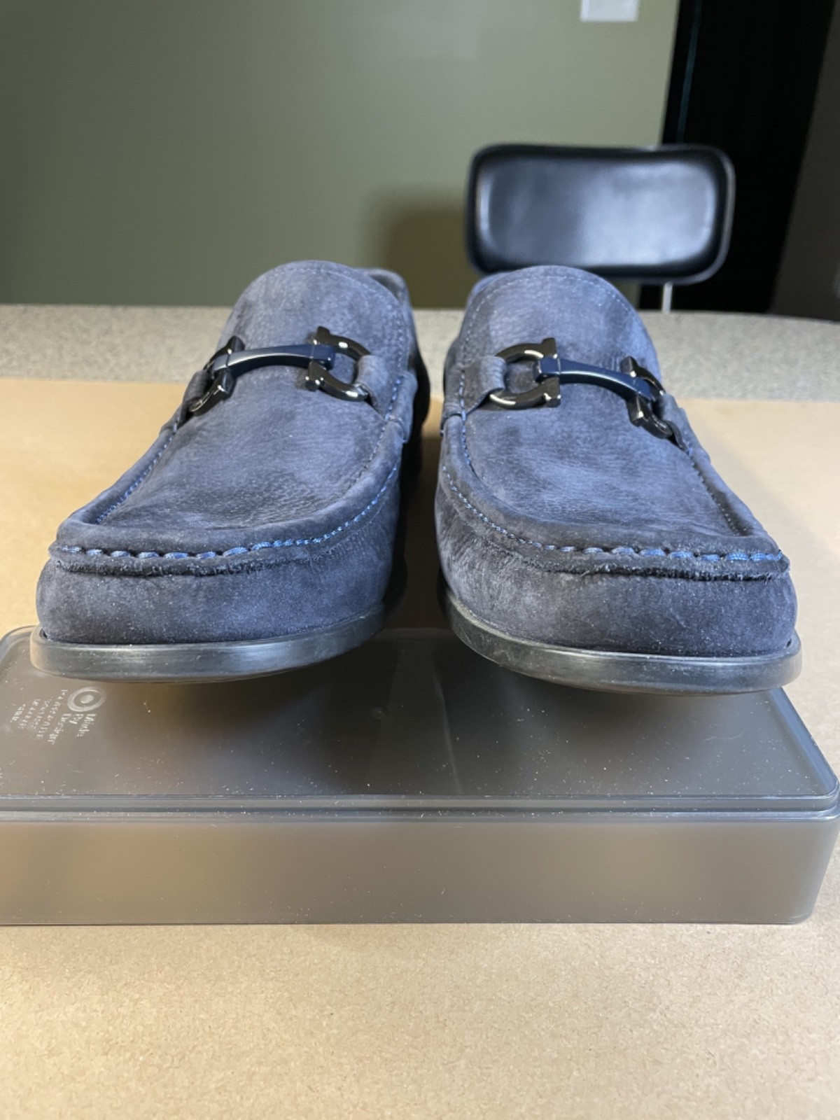 Salvatore Ferragamo Grandioso Double Gancio Bit Loafer Navy Suede Mens 11 EE