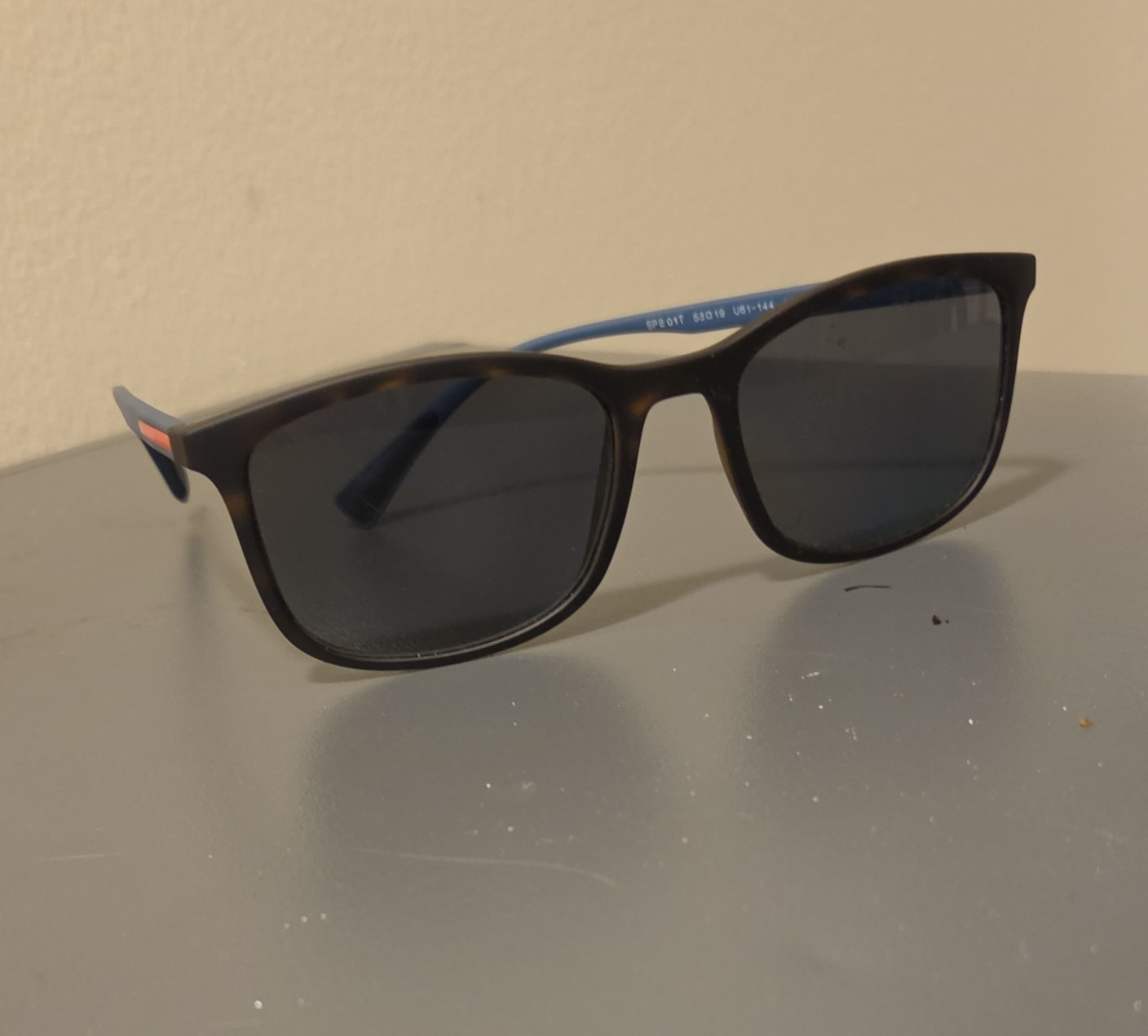 Prada Linea SPS 01T Polarized Square Sunglasses Black Frame Gray Lenses 140mm