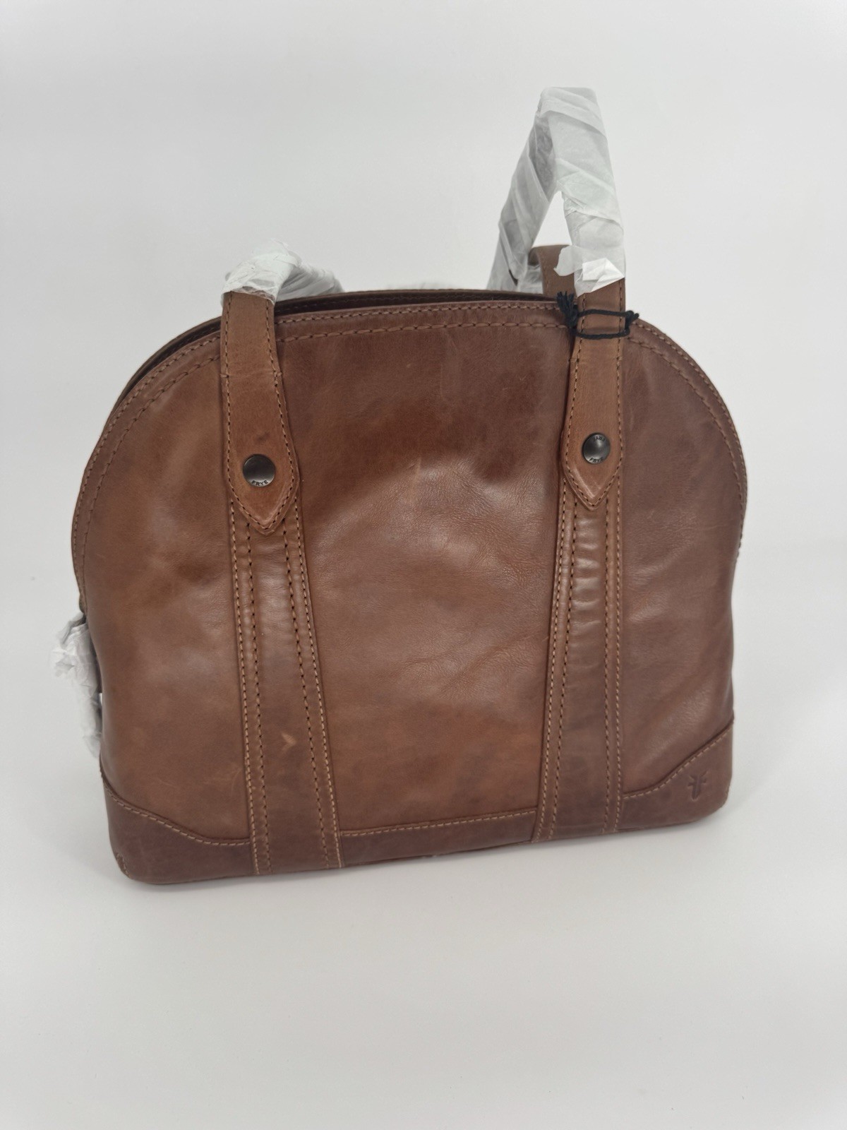 FRYE Melissa Leather Domed Satchel in Cognac Double Top Handles