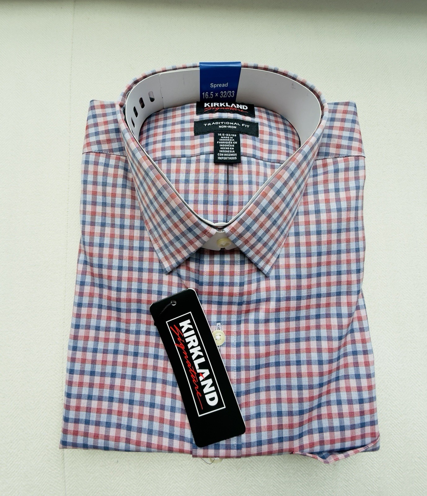 Kirkland Signature Non-Iron Traditional Fit Check Spread 16.5 32/33