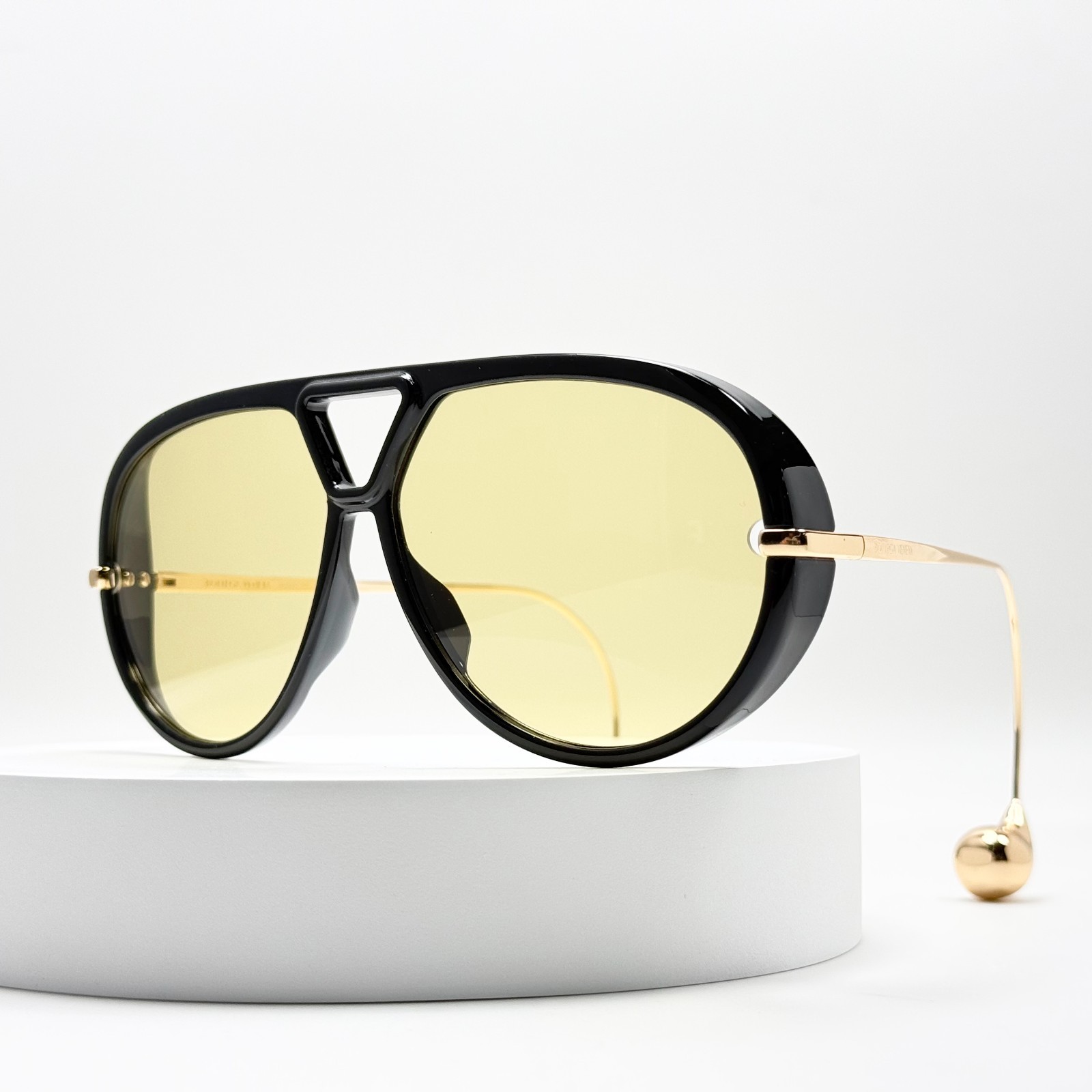 Bottega Veneta BV1273S Sunglasses Oversized Black Frame Yellow Lens Unisex