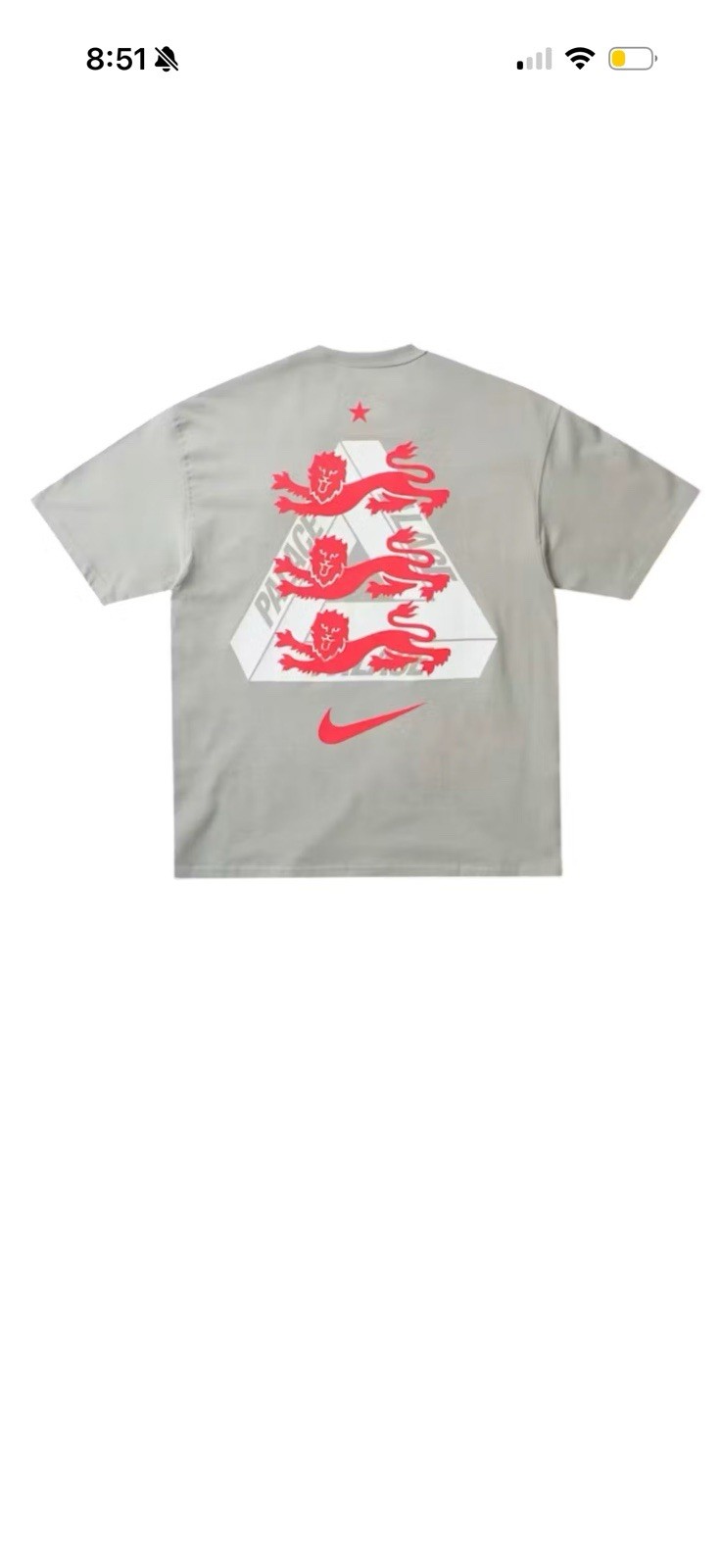 Palace X Nike England T-Shirt Grey Size Extra Large XL BRAND NEW