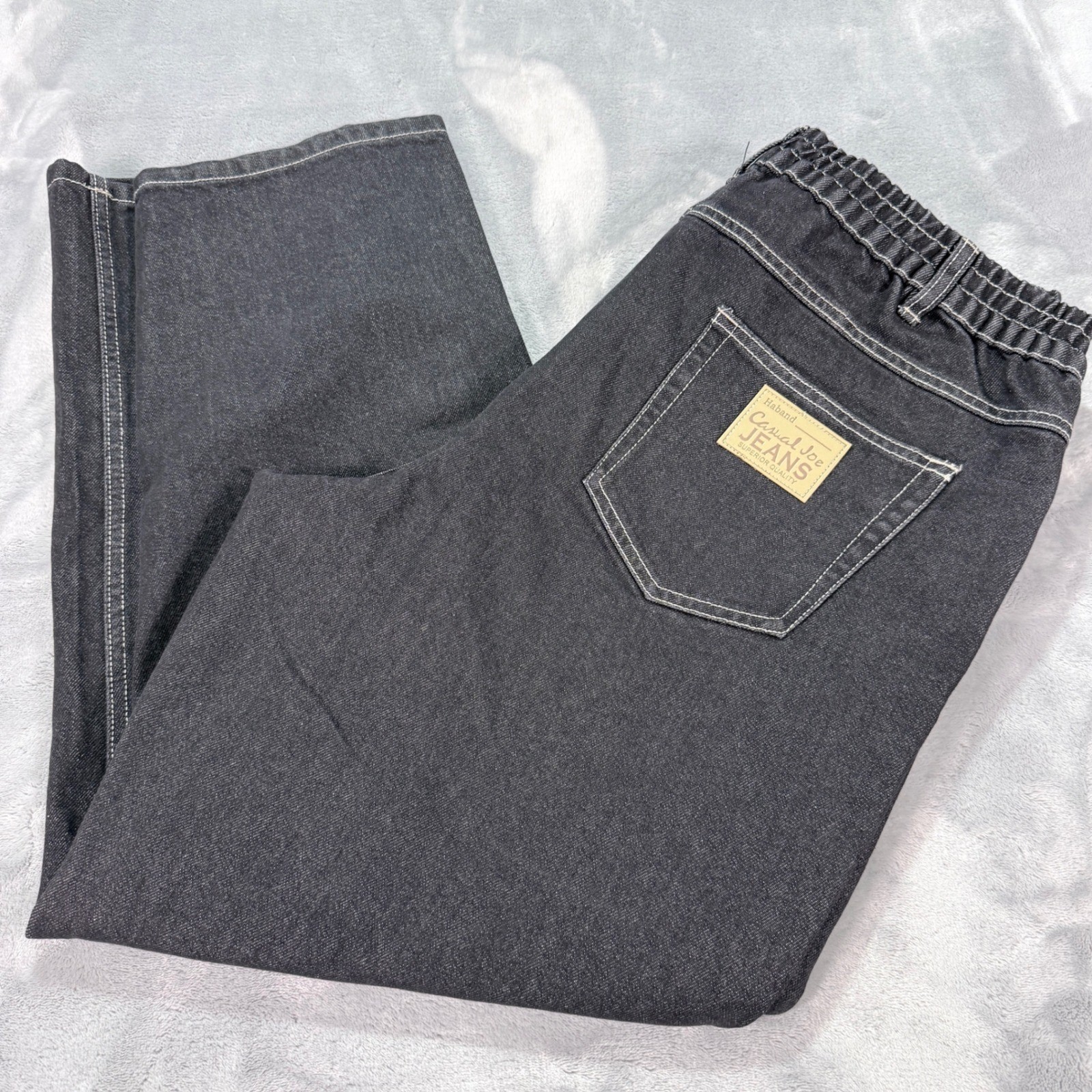 Haband Casual Joe Jeans Mens 38 Black Elastic Waist Contrast Stitch 03L Denim