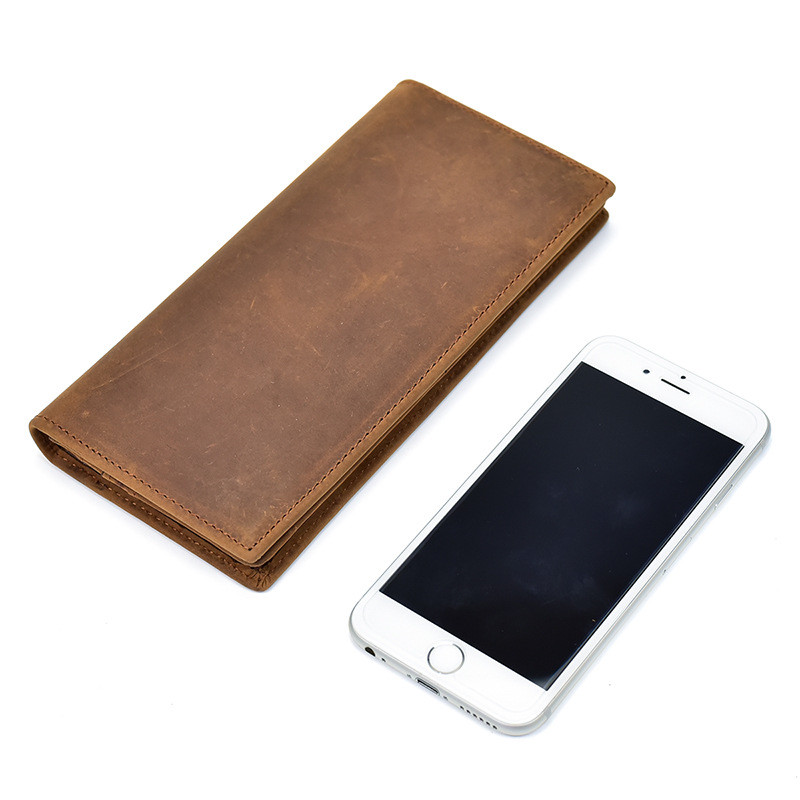 Mens Genuine Leather RFID Blocking Bifold New Brown Long Wallet Card Holder
