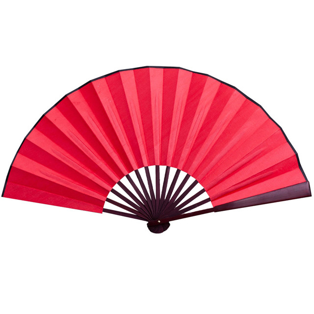 10/13in Folding Hand Fan Chinese Silk Cloth Handheld Wooden Bamboo Antique