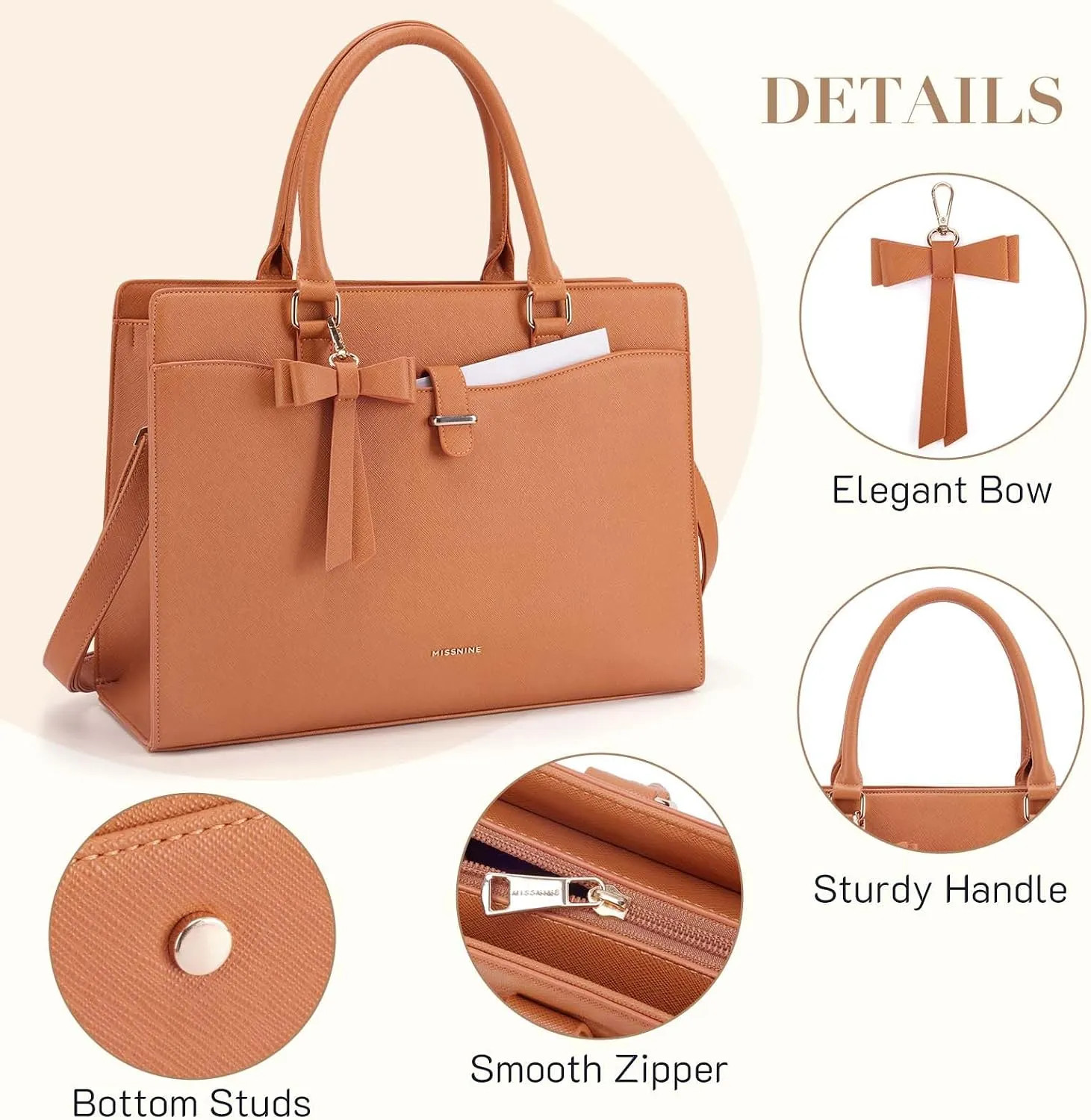 Leather Laptop Tote Bag 15.6 Inch Computer Purse Briefcase For Work And Travel