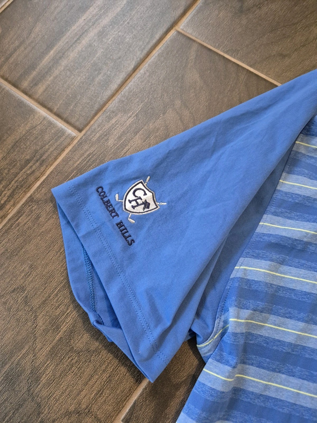 Under Armour Polo Shirt Men’s Blue Striped Button Golf Size Large Colbert Hills