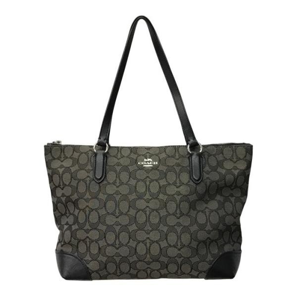 Coach Signature Tote Bag Ladies’ Canvas Leather Grey black F29958 T1 Used