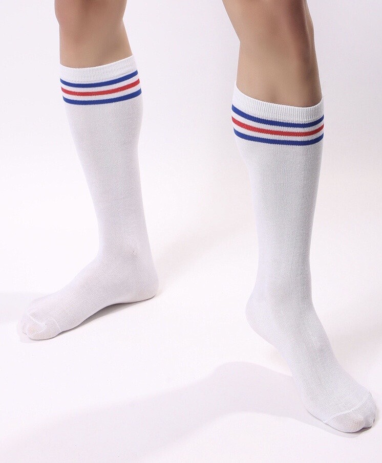 Men’s | 80’s | Old School | Classic Striped | High Knee | Athletic Tube Socks |