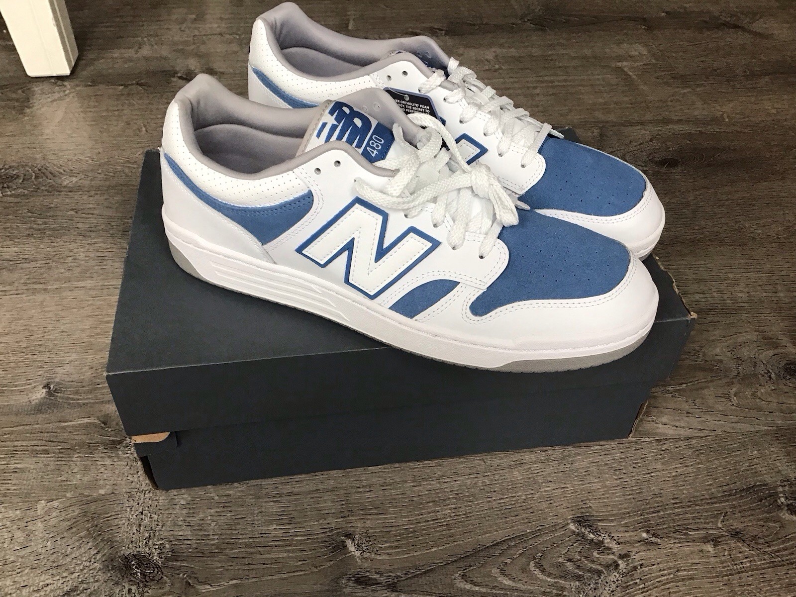New Balance 480 White Royal Blue Sneakers Retro Mens Size 12 D NEW BB480LRB