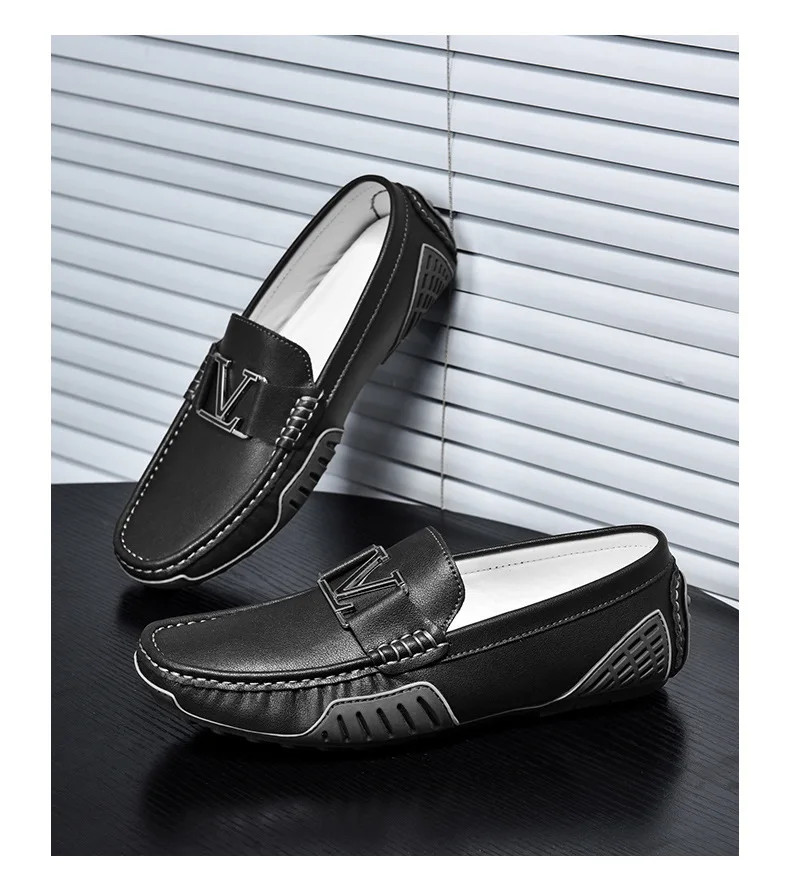 Mens Casual Leather Shoes Cowhide Loafers Genuine Leather Flats Driving Sneakers