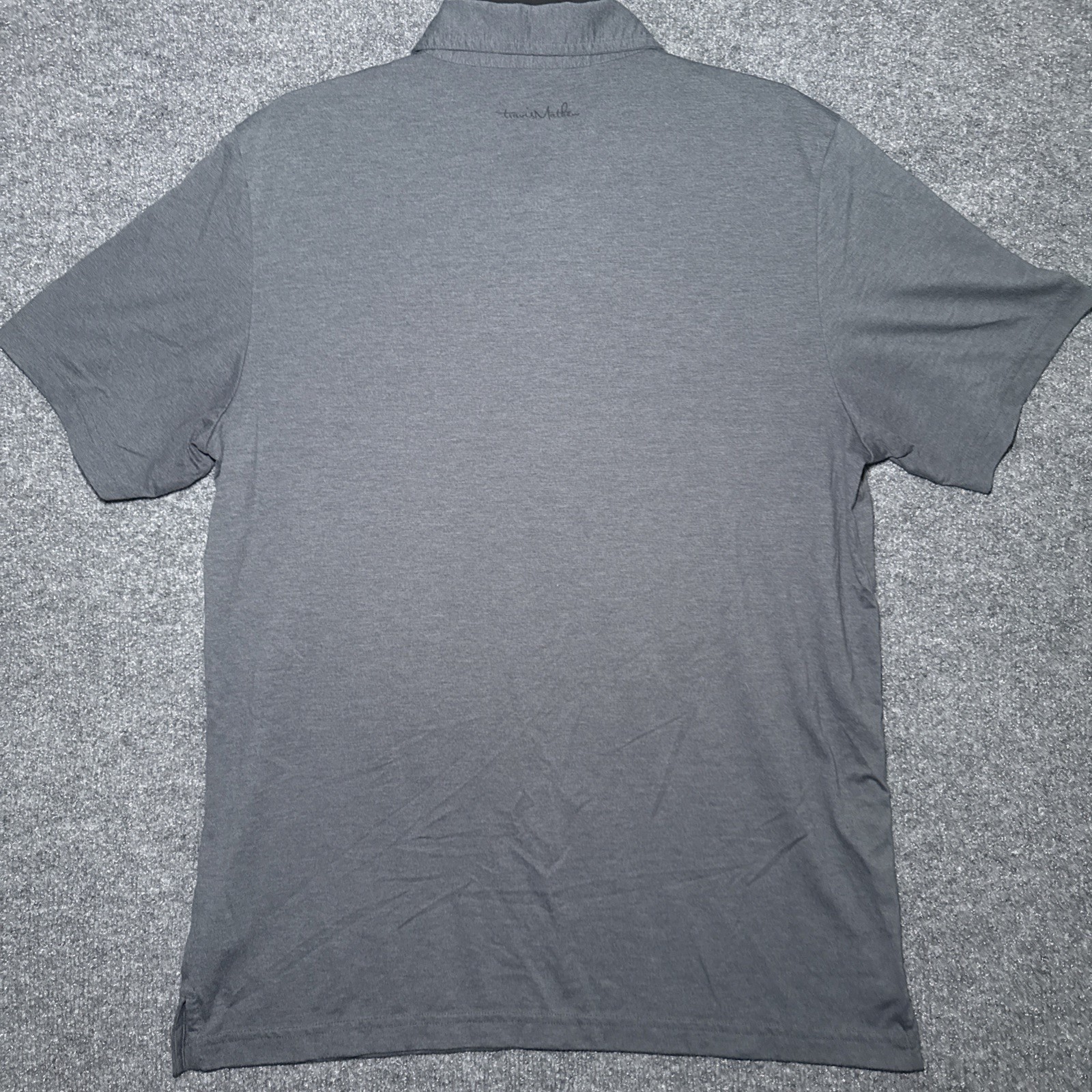 Travis Mathew Polo Shirt Men’s Large Gray Striped Gray & Red With Black Logo