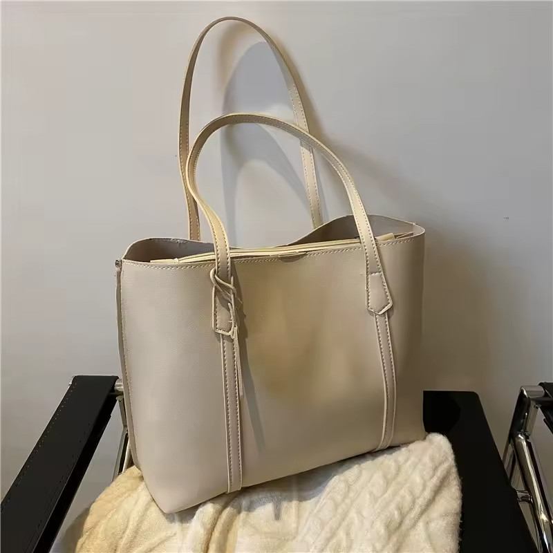 Minimalist Womens Casual Leather Tote Bag Large Capacity Shoulder Shopper Bag