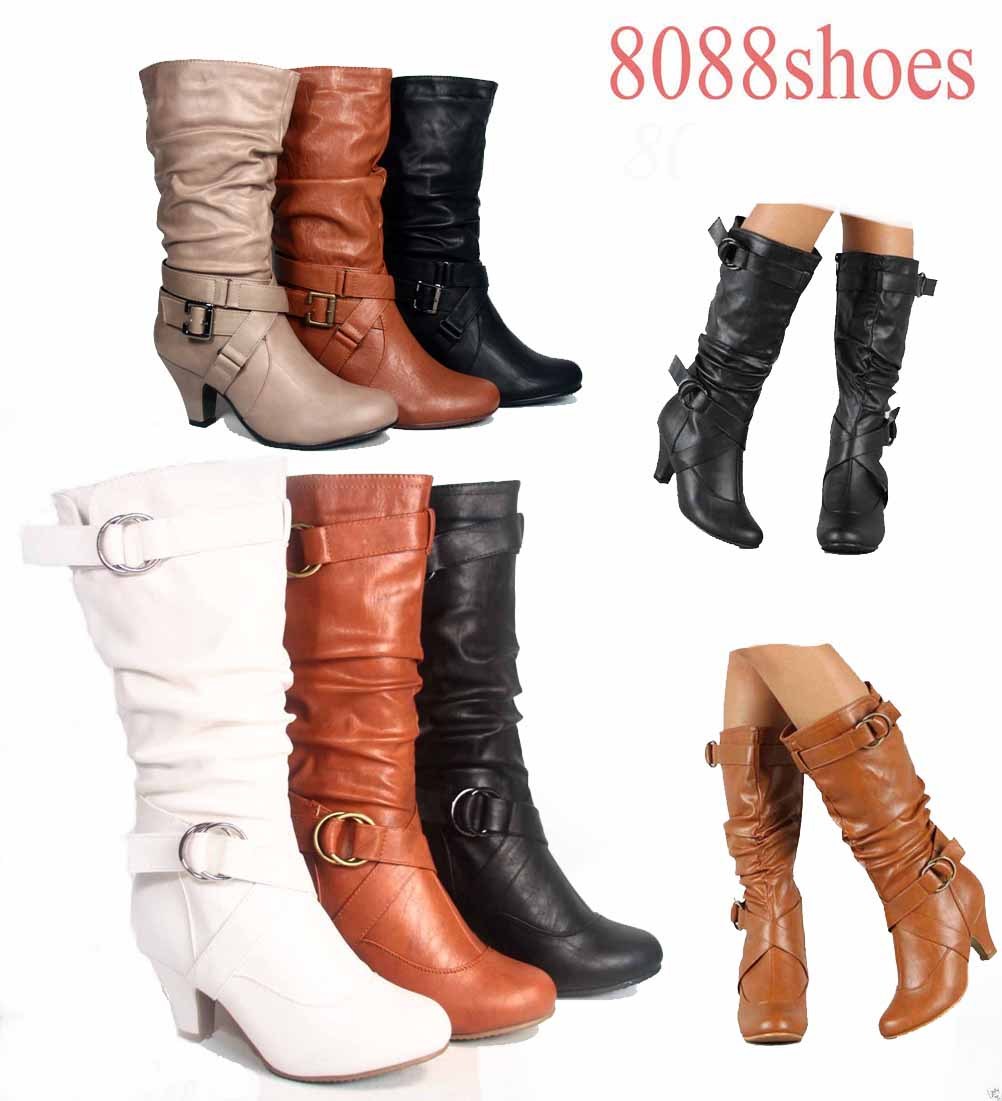 Fashion Low Heel Mid Knee Calf Zipper Dress Boots Women’s Shoes Size 5 – 10 NEW