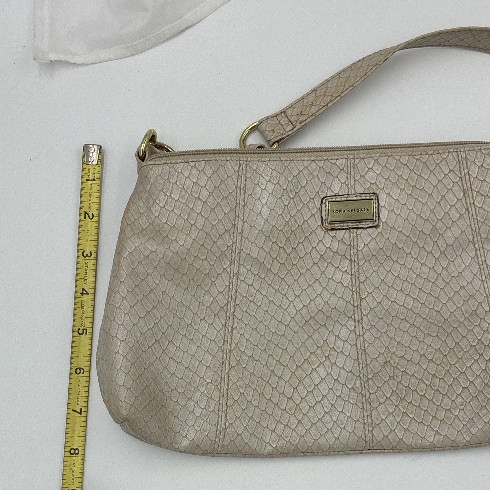 Sofia Vergara Women’s Beige Snake Print Small Shoulder Bag, Gold Chain, Zip
