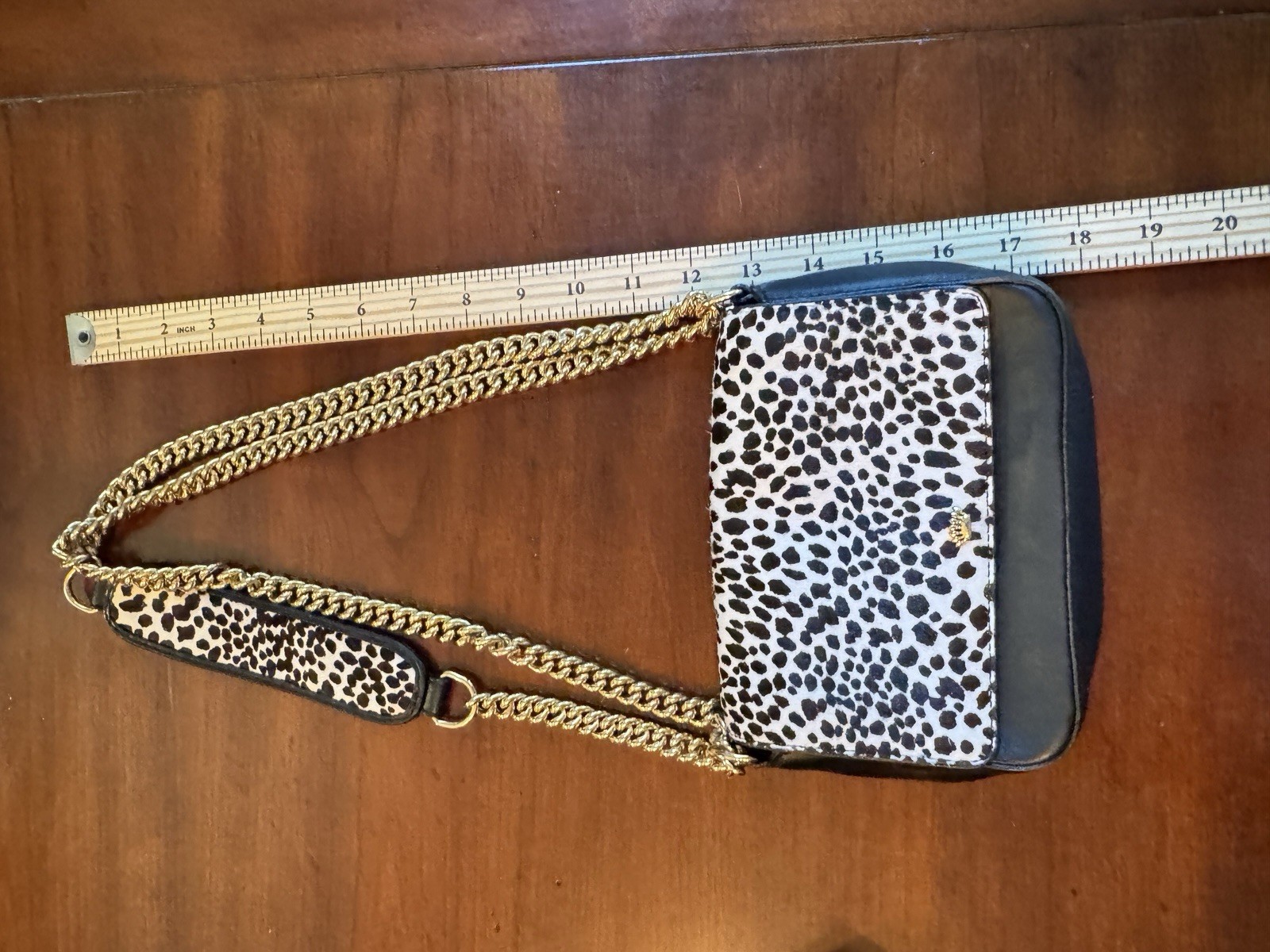 Juicy Couture Black Label Black & White Animal Print Flap Crossbody Gold Chain