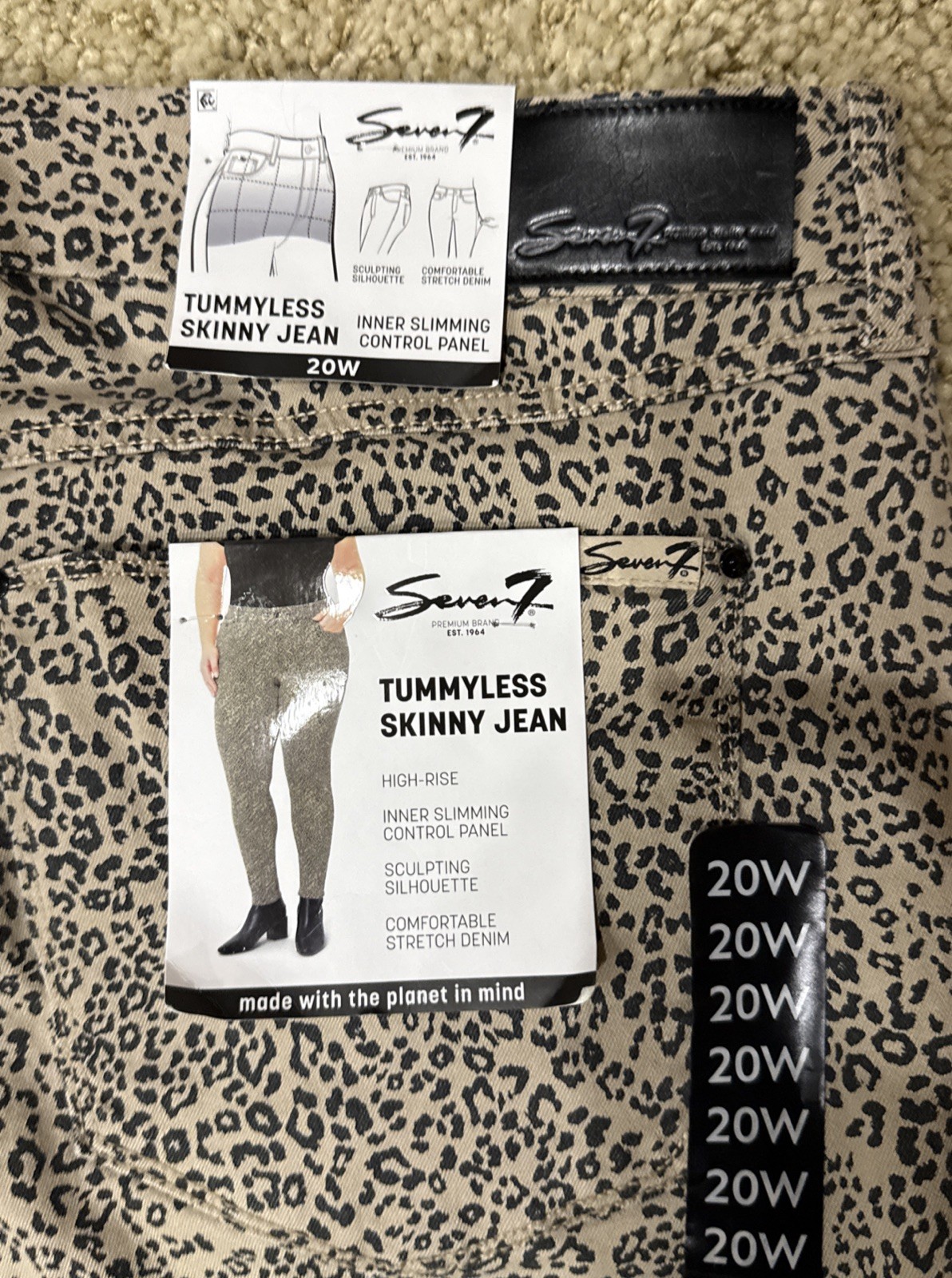 Seven7 Women’s Tummyless High Rise Stretch Skinny Jean, 20W – Leopard