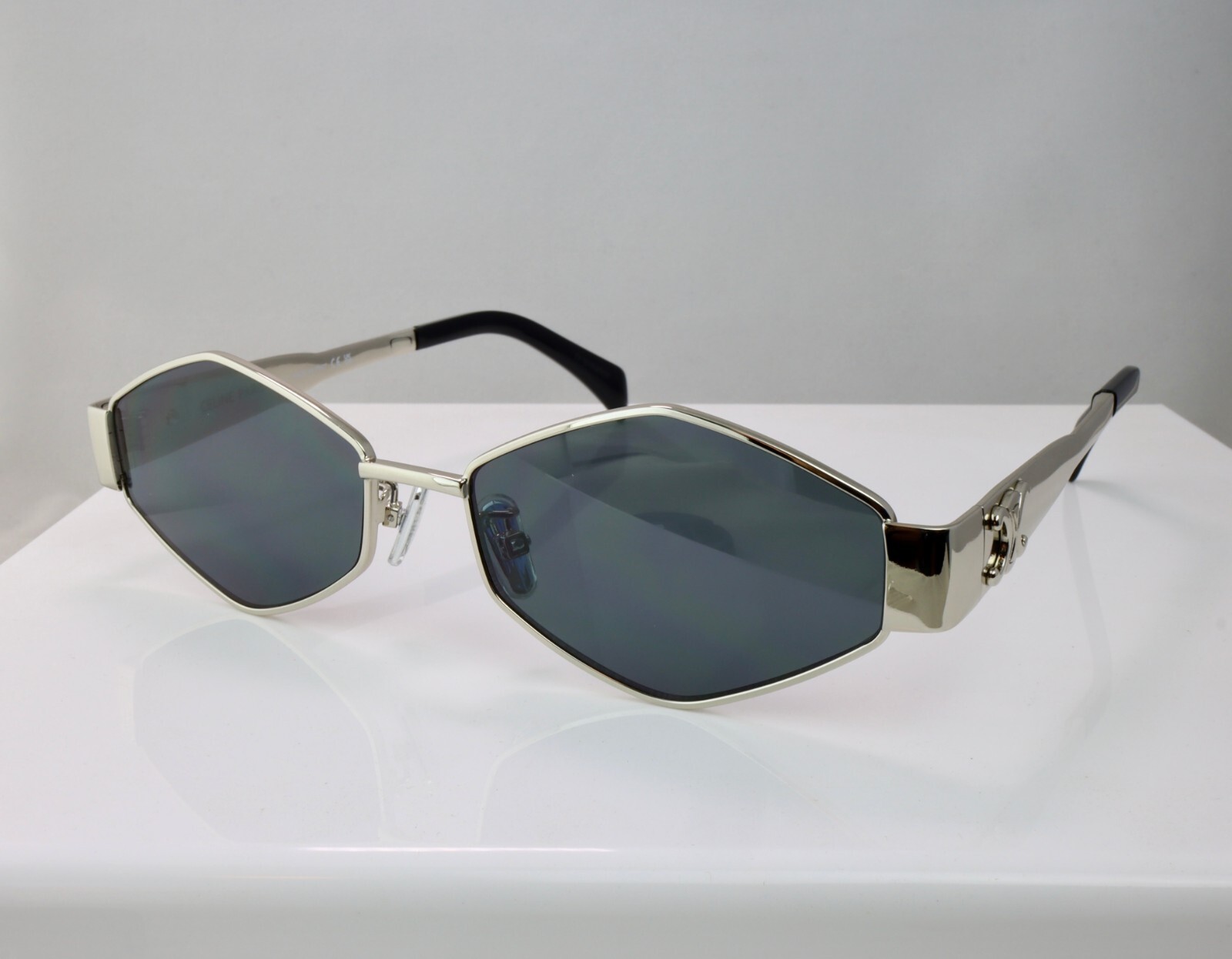 Celine CL40254U 16A 54mm Rectangle Shiny Silver Sunglasses with Gray Lens