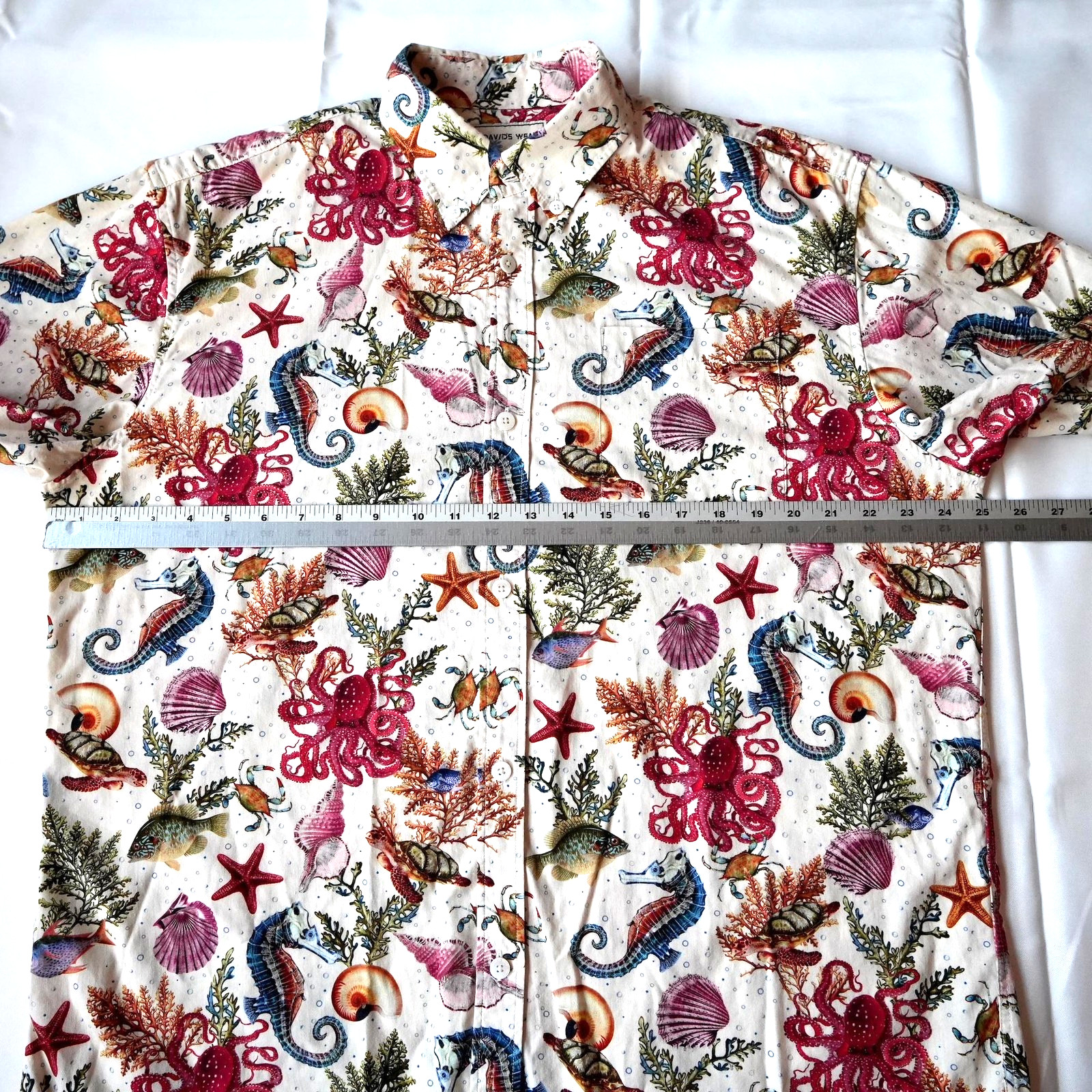 Davids Wear Yiume Hawaiian Shirt Mens Medium Seahorse Tencel Aloha Marine Life M