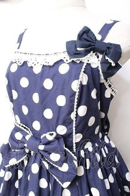 Angelic Pretty Polka Dot Jumper Skirt JSK Navy Sweet Lolita Fashion Japan