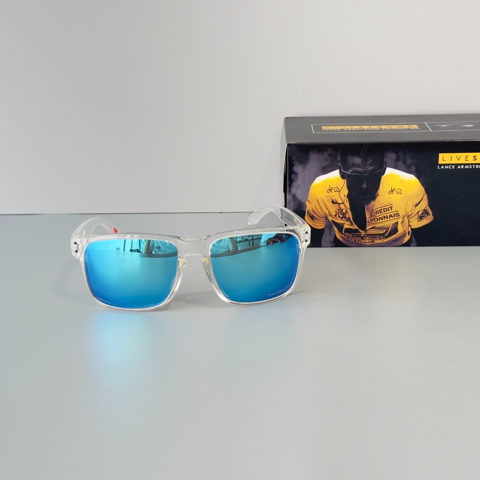 Oakley Holbrook XXL OO9487 Sunglasses Crystal Clear Frame Blue Lenses Unisex