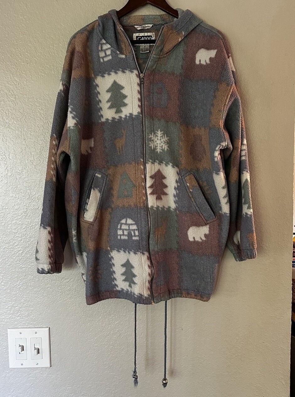 Vintage G4000 Patterned Fleece Jacket Size Medium Made In United Arab Emirates