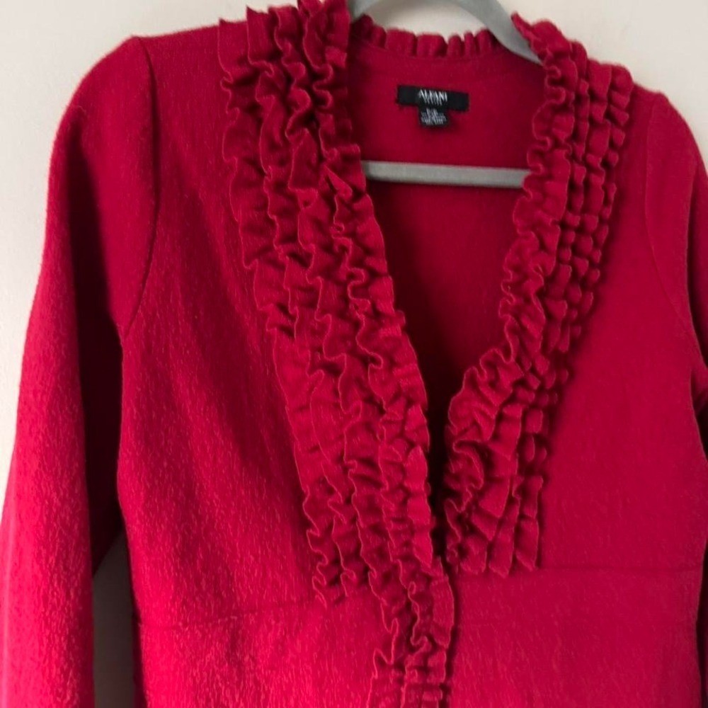 Red Ruffle 100% Merino Wool Blouse Cardigan