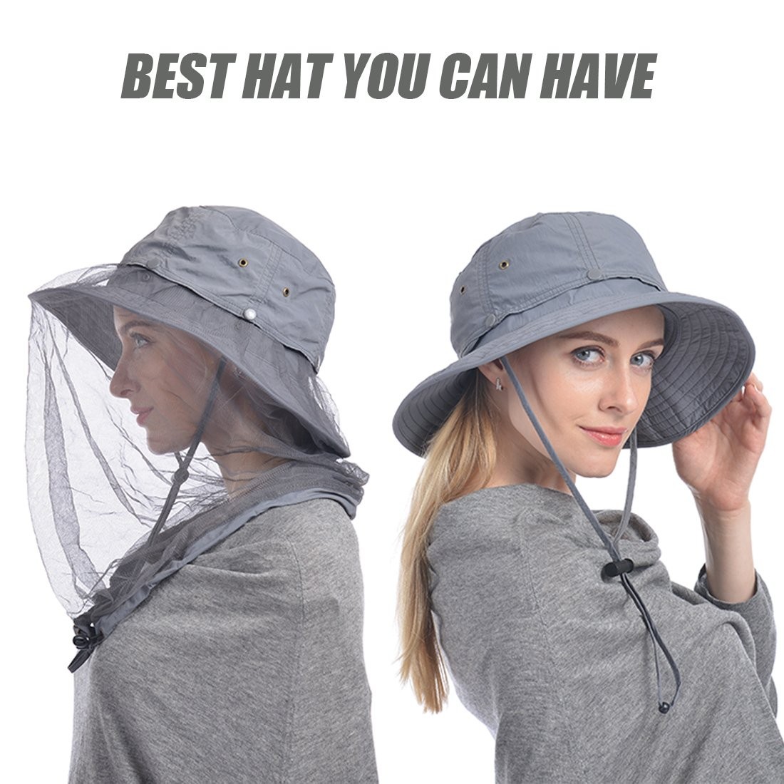 Safari Sun Bucket Hat with Hidden Net Mesh – Grey
