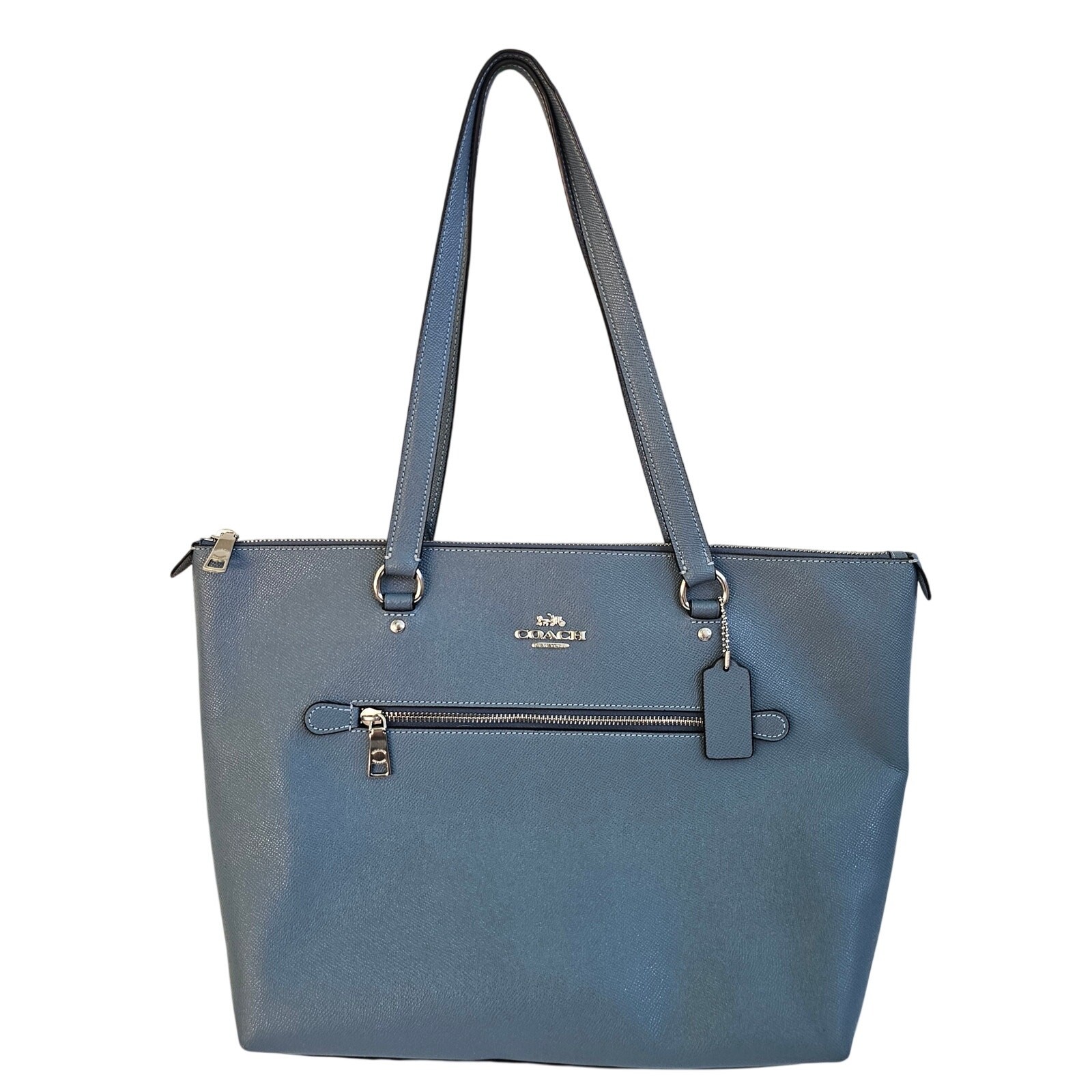 Coach Gallery Tote Blue Cross grain Leather Shoulder Bag Purse F79608
