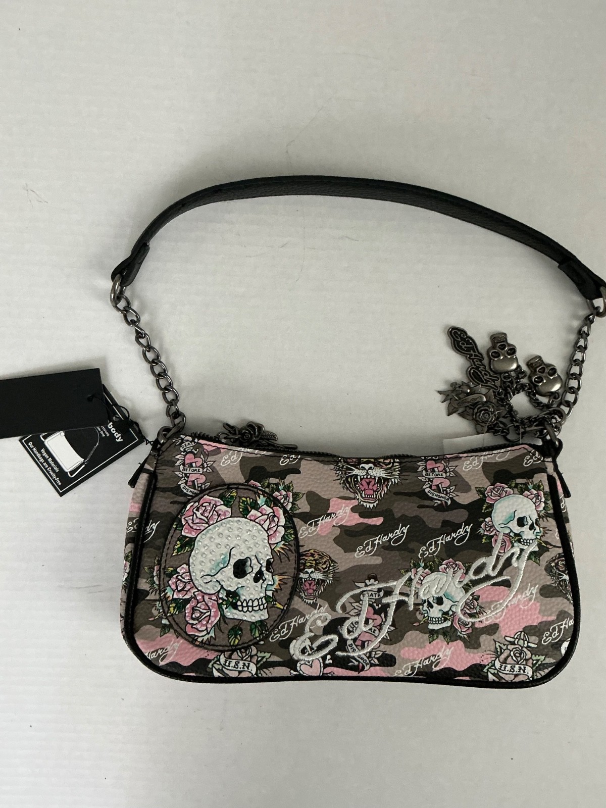 NWT Ed Hardy Shoulder / Crossbody Bag – Pink Camo – Skulls & Screaming Tigers