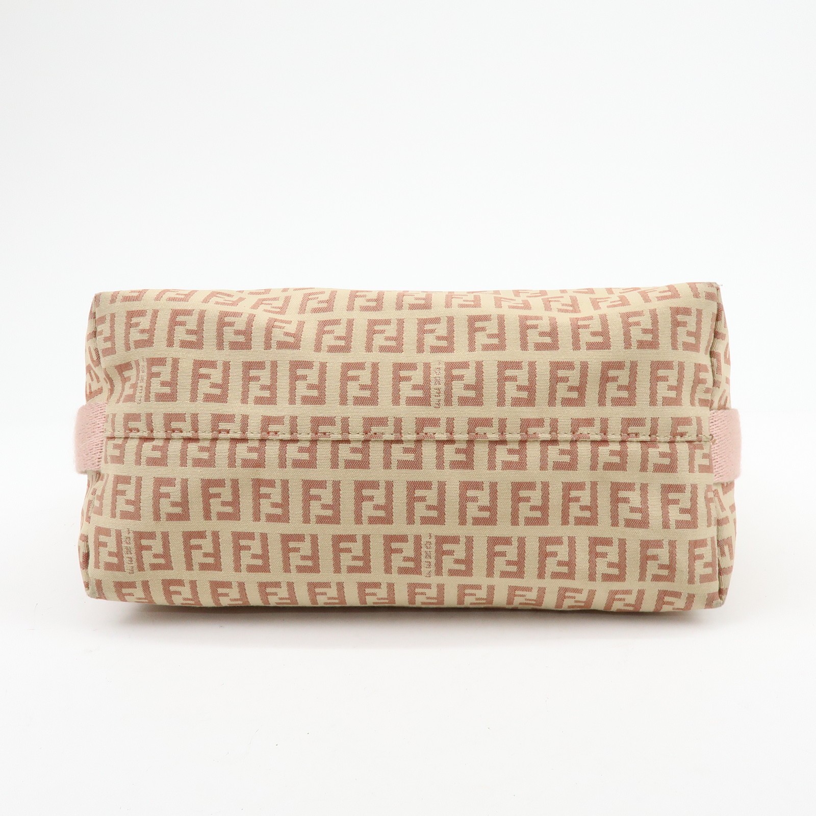 FENDI Zucchino Canvas Leather Shoulder Bag Beige Pink 8BR318 Authentic Used F/S