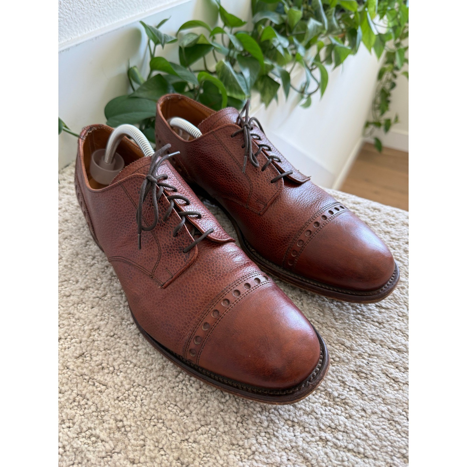 VTG Faconnable Battalion England Pebbled Leather Oxfords 11.5 EE COGNAC BROGUE