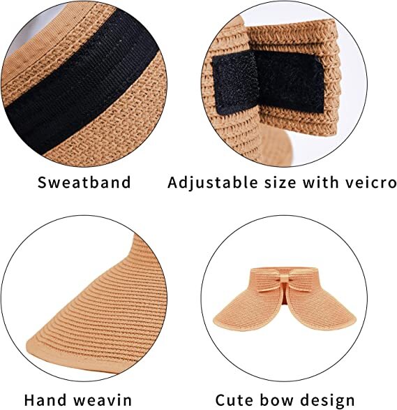 Womens Summer Foldable Straw Sun Visor Hat Roll Up Wide Brim Topless Outdoor Cap