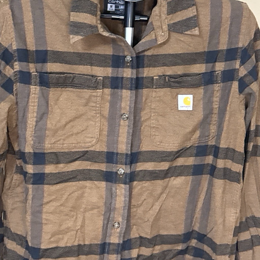 Carhartt Loose Fit Brown Plaid Flannel Shirt – Women’s Medium