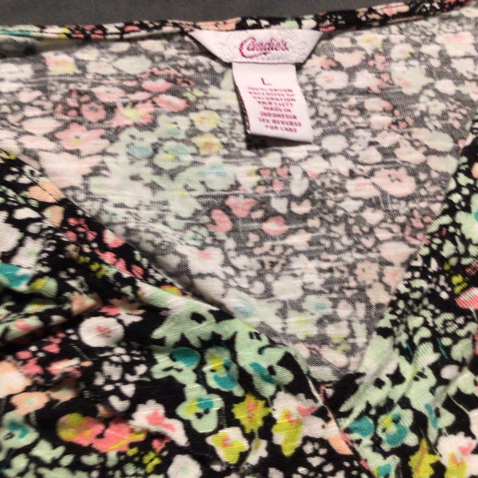 Candies Floral Cap,sleeve Ruffle Front Pullover Shirt L