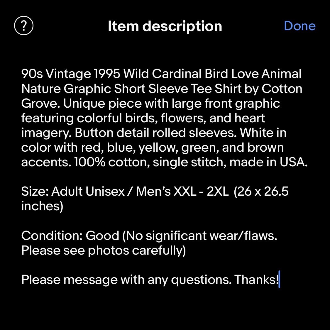 Vintage Cardinal Flower Bird Animal Nature Graphic Tee Shirt White Size XXL 2XL
