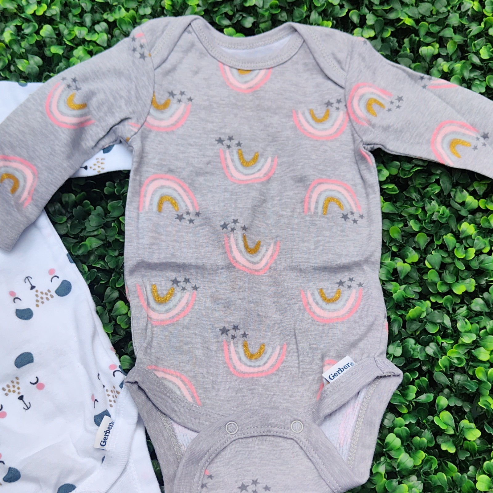 Gerber Unisex 0-3M 3pc Long Sleeve Cotton Onesie Bodysuits Floral Rainbow