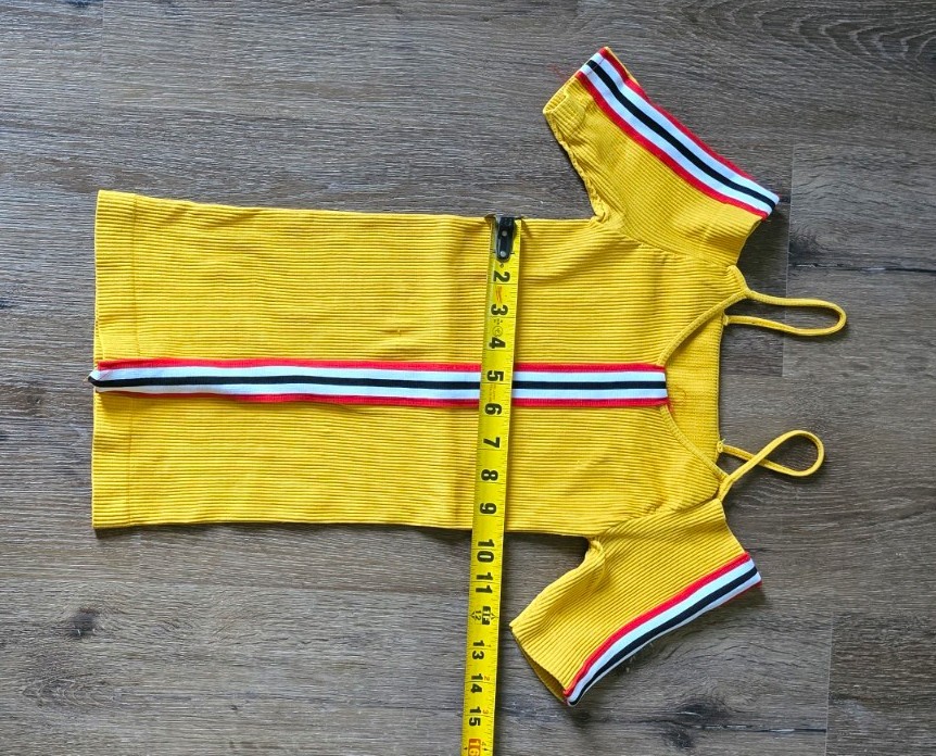 Yellow Ribbed Knit Cold Shoulder Square Neck Spaghetti Strap Top One Size