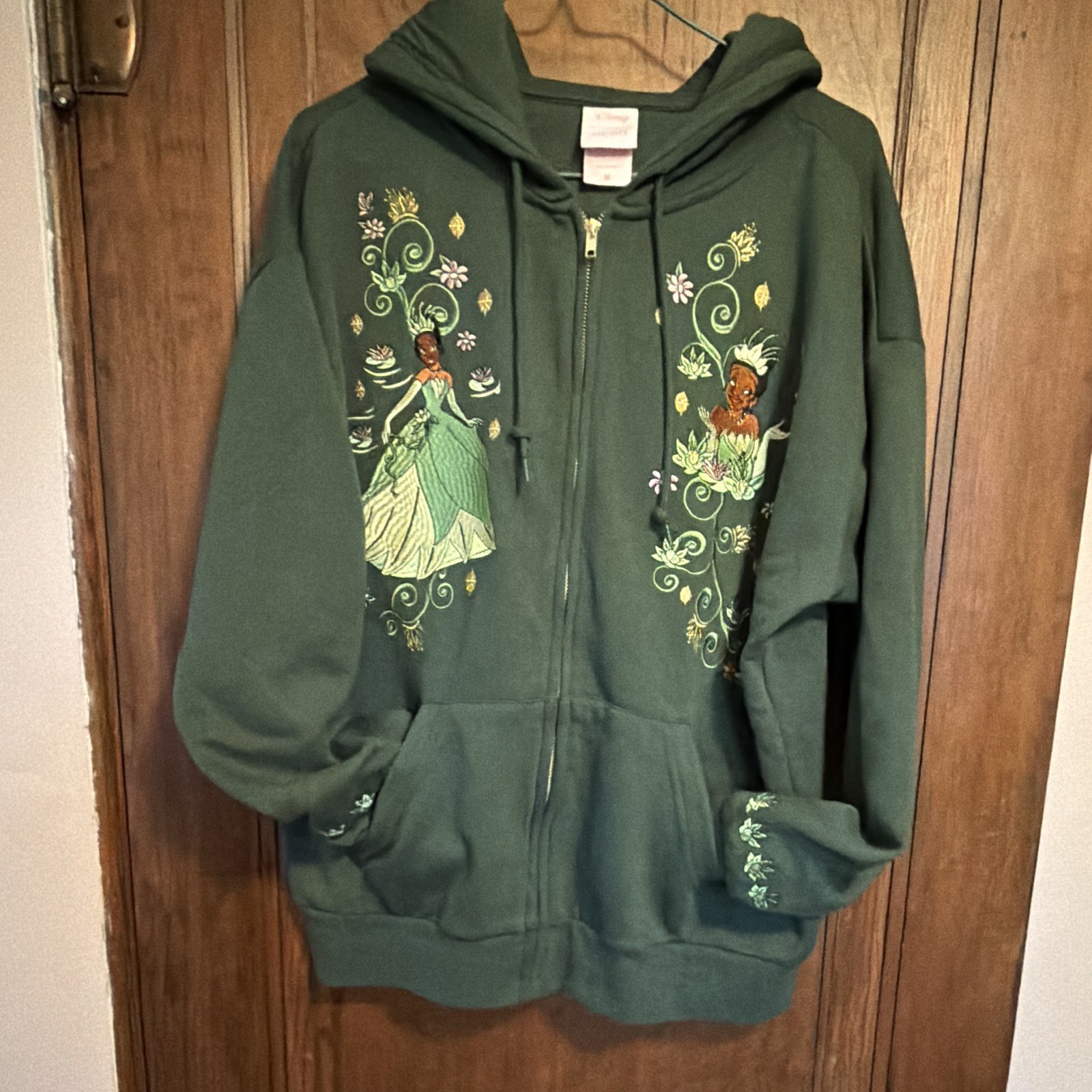 Disney BoxLunch Tiana Princess Green Full Zip Hoodie Hooded Pockets Women M