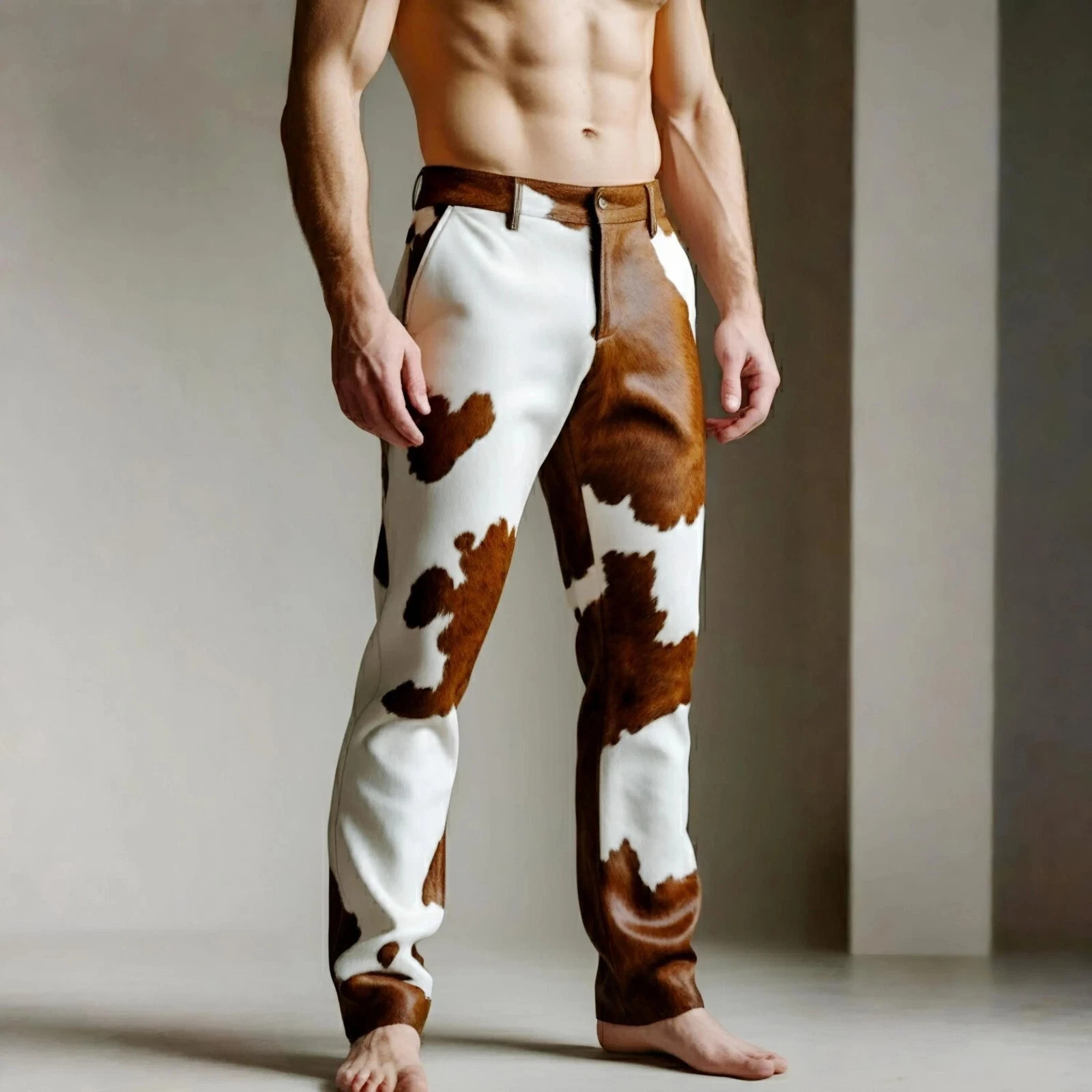 Men’s Real Cowhide Soft Leather Pants Western Pony Skin Hair-On Cowboy Style,NEW