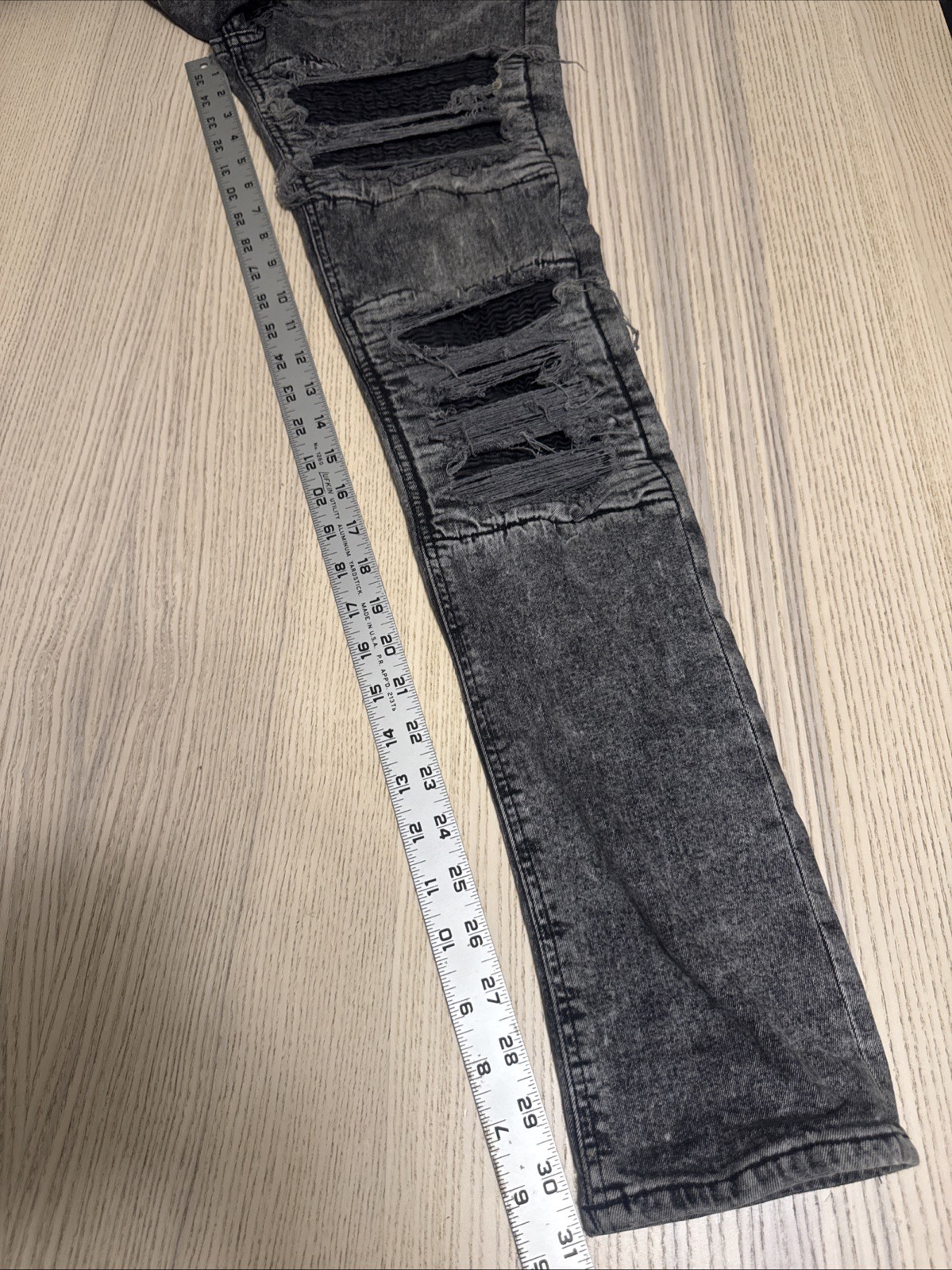H&M Divided Mens Skinny Biker Jeans Gray Acid Wash Distressed Rip Repair 33