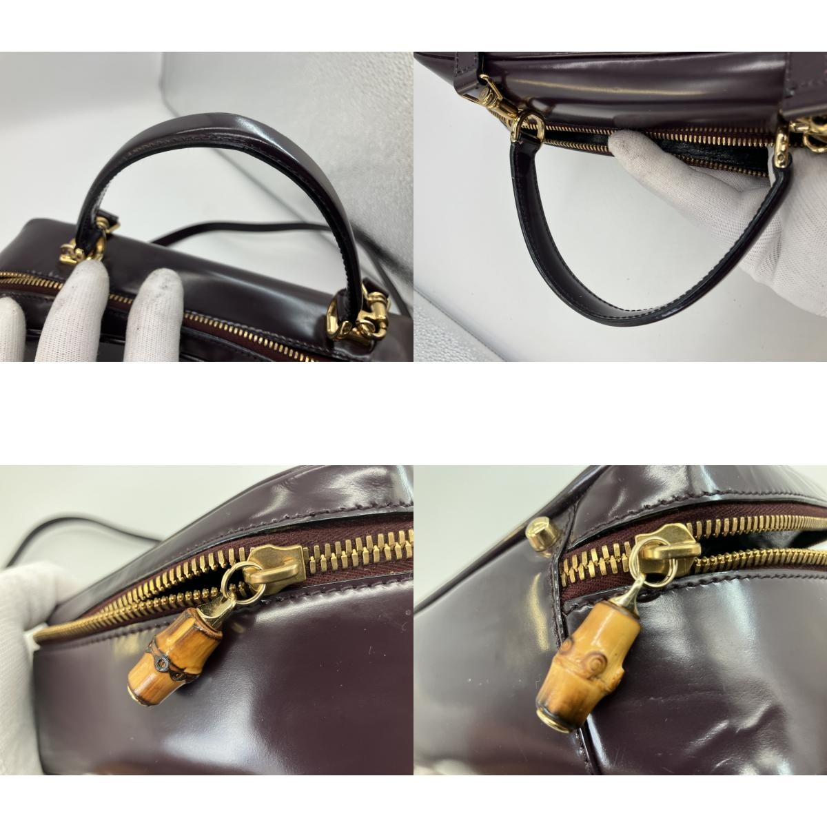 Gucci Vintage Burgundy Leather 2Way Shoulder Hand Bag Bamboo Italy