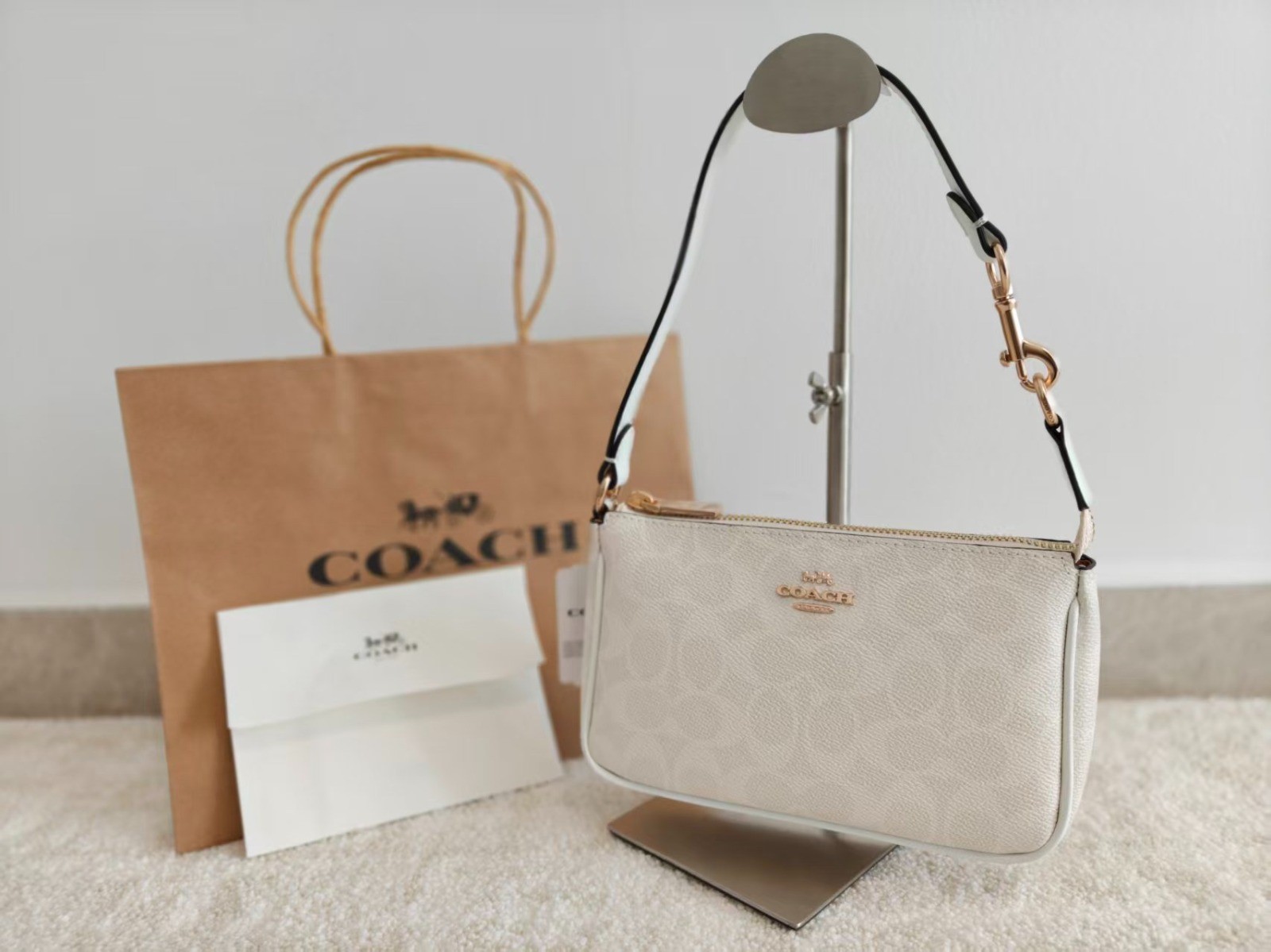 COACH Nolita 19 Wristlet Bag Signature Canvas Gold White Chalk CW426