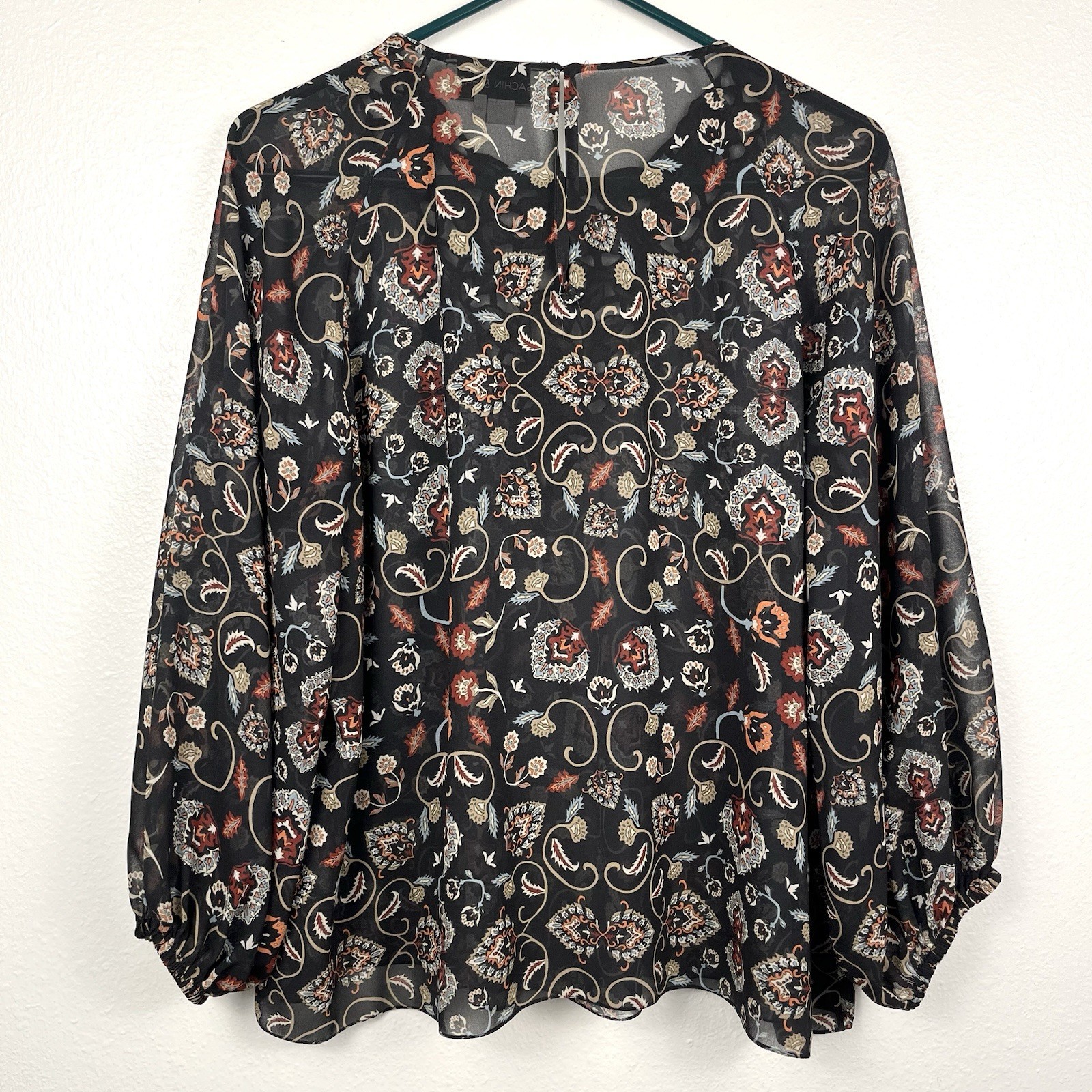Sachin + Babi Large Paisley Lace Embroidered Chiffon 3/4 Sleeve Blouse Top