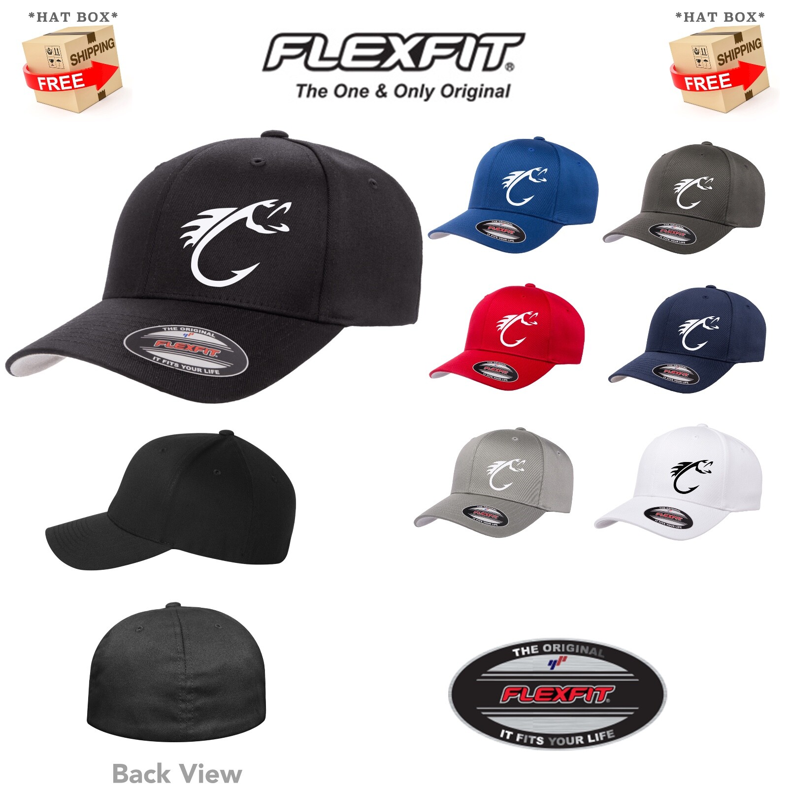 FISHING HOOK FISH FLEXFIT 6277 CURVED BILL HAT *FREE SHIPPING in BOX*