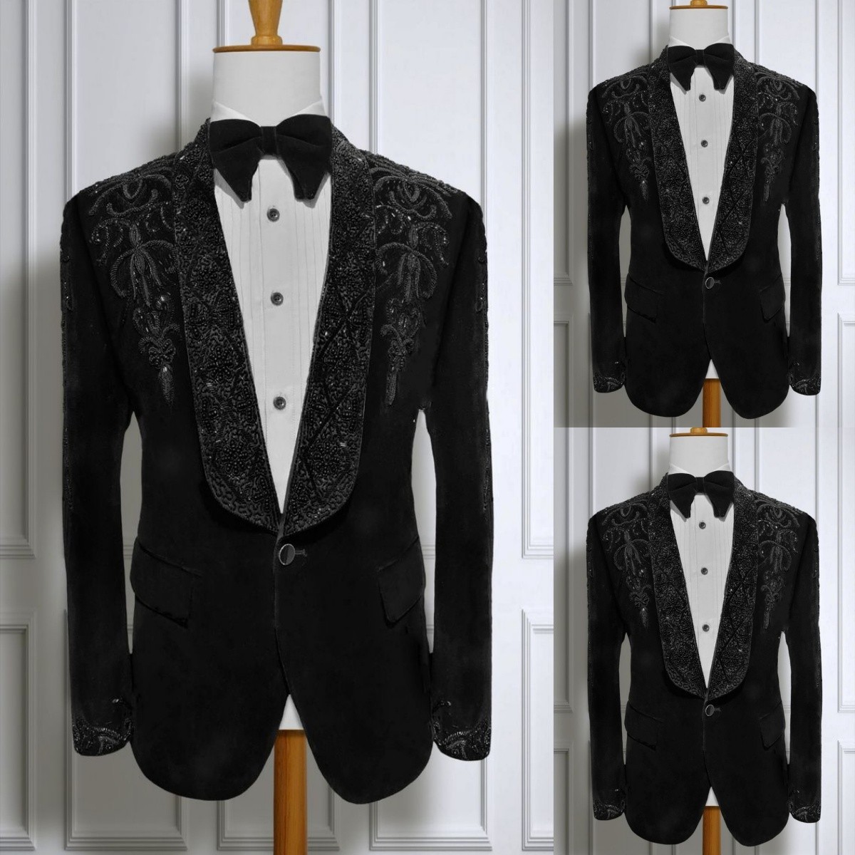 Beading Luxury Men’s Coat Regular Fit Black Prom Dinner Party Jacket Blazer