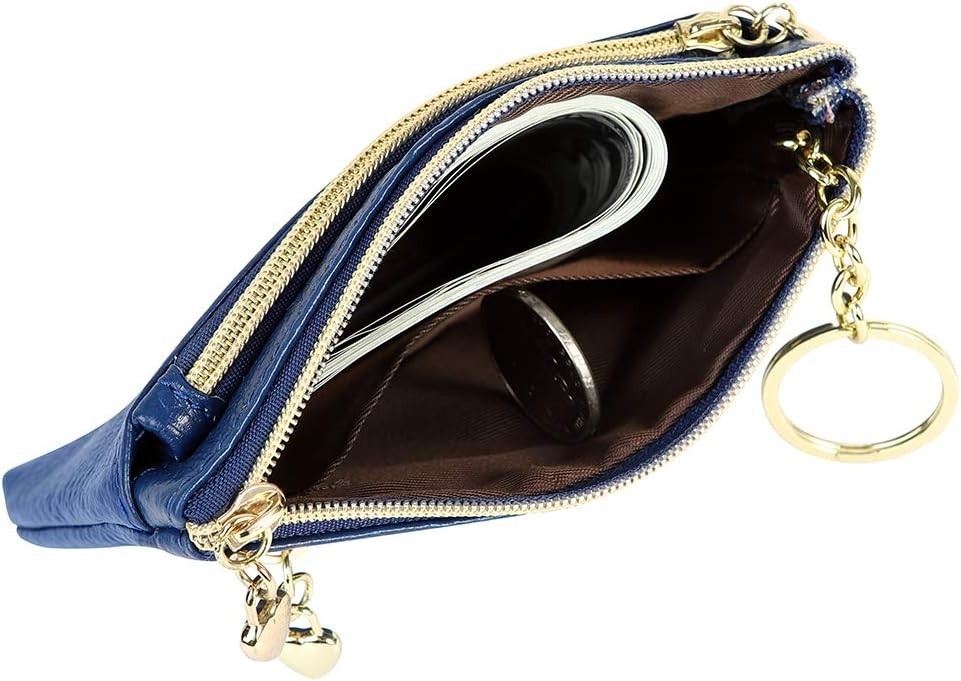 Stylish Women’s Royal Blue Genuine Leather Coin Purse with Zipper Closure