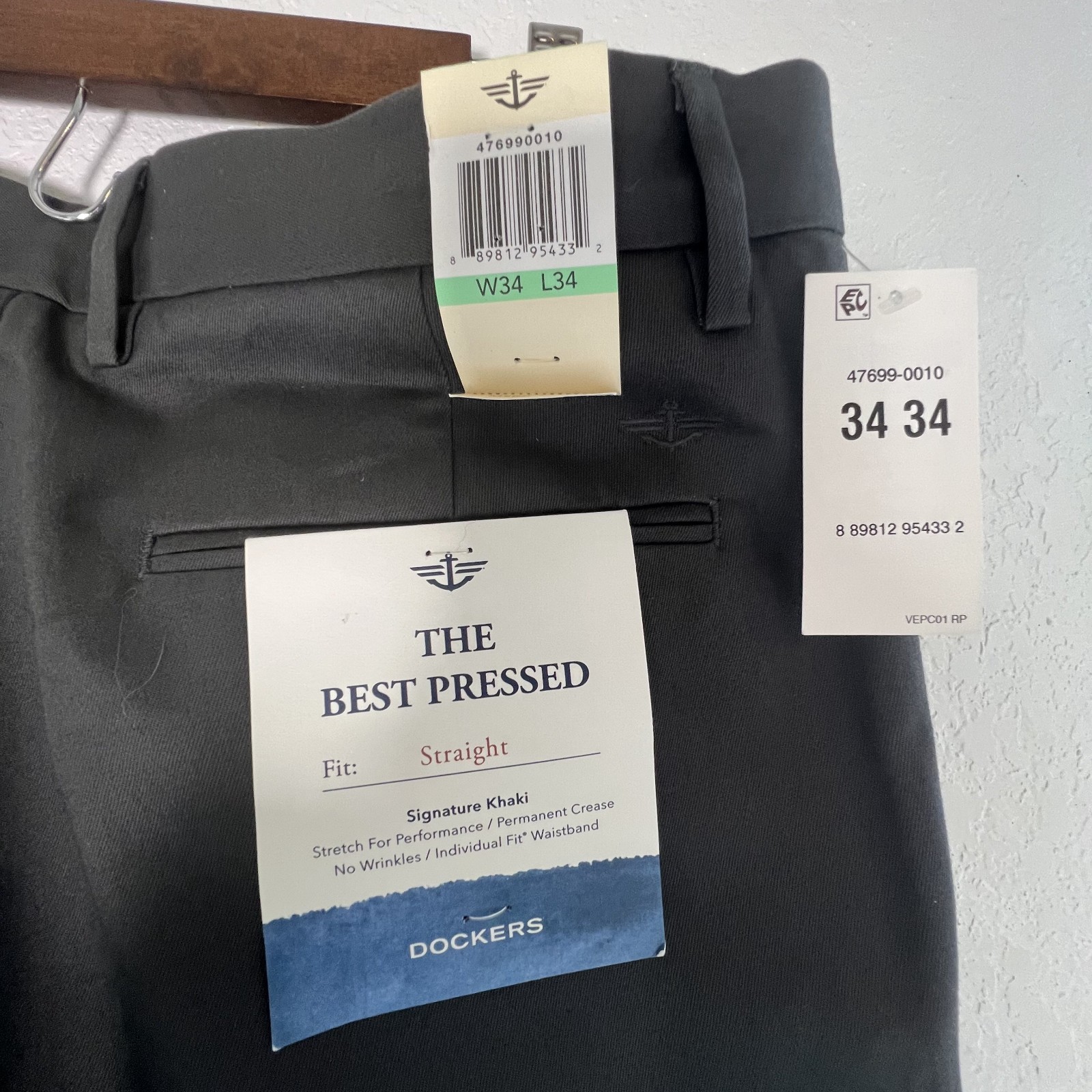 NWT Dockers Signature Collection Iron Free Straight Pleated Gray Men Pants 34×34